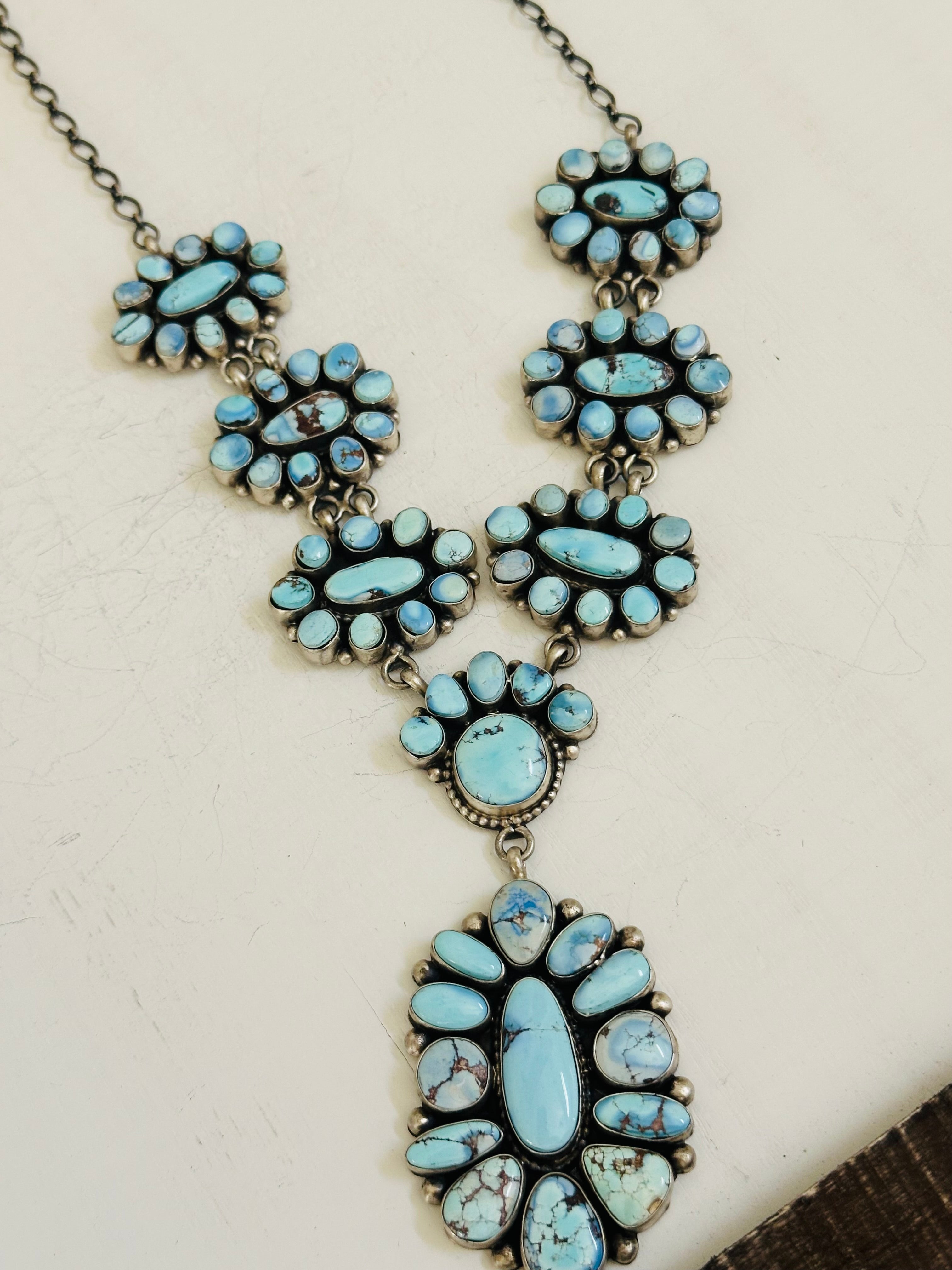 Pansy Johnson Golden Hills Turquoise & Sterling Silver Cluster Necklace Set