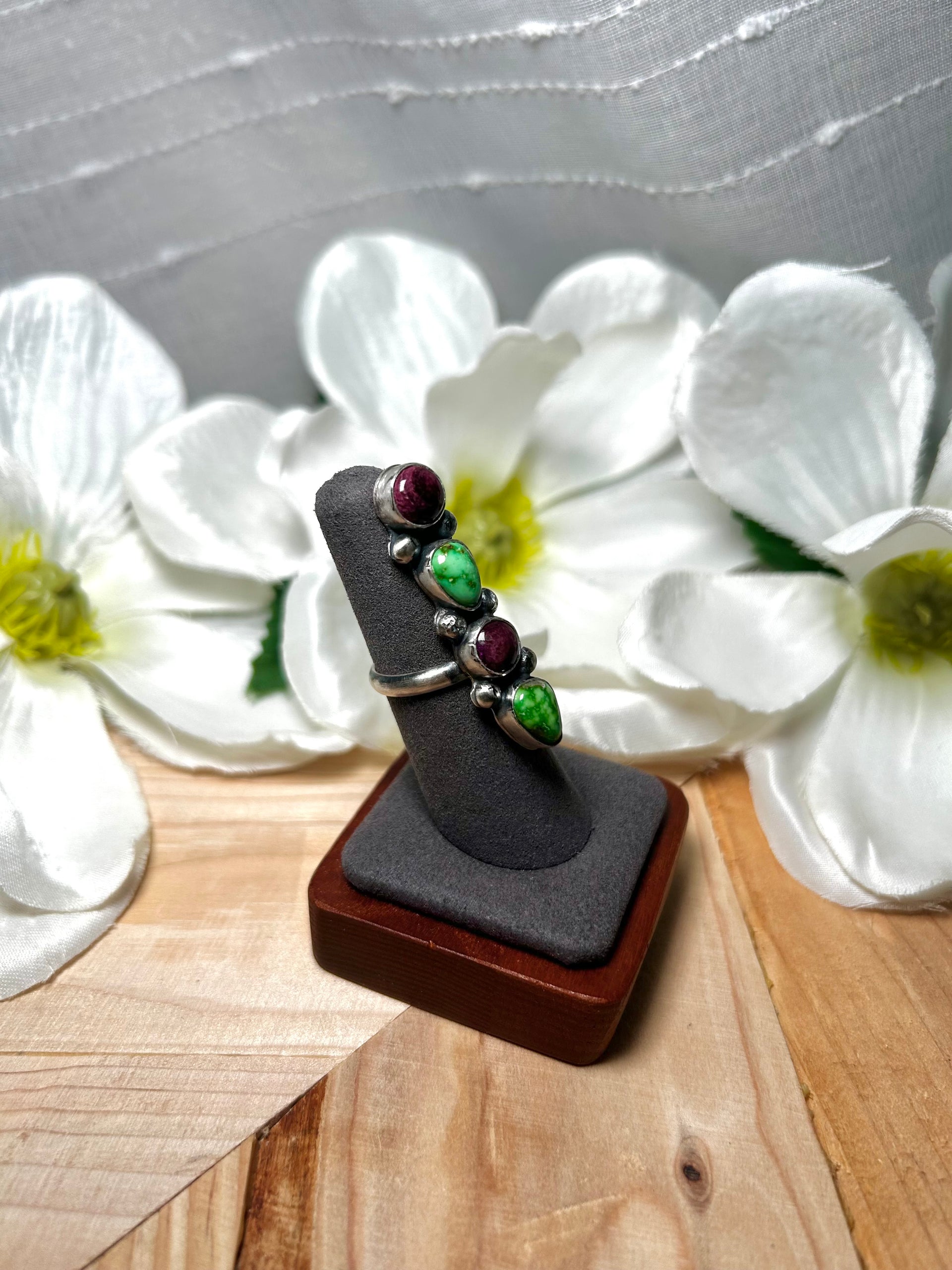 Rena Shelly Multi Stone  & Sterling Silver Adjustable Ring