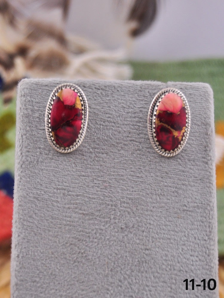 Southwest Made Rose Dahlia & Sterling Silver Post Earrings