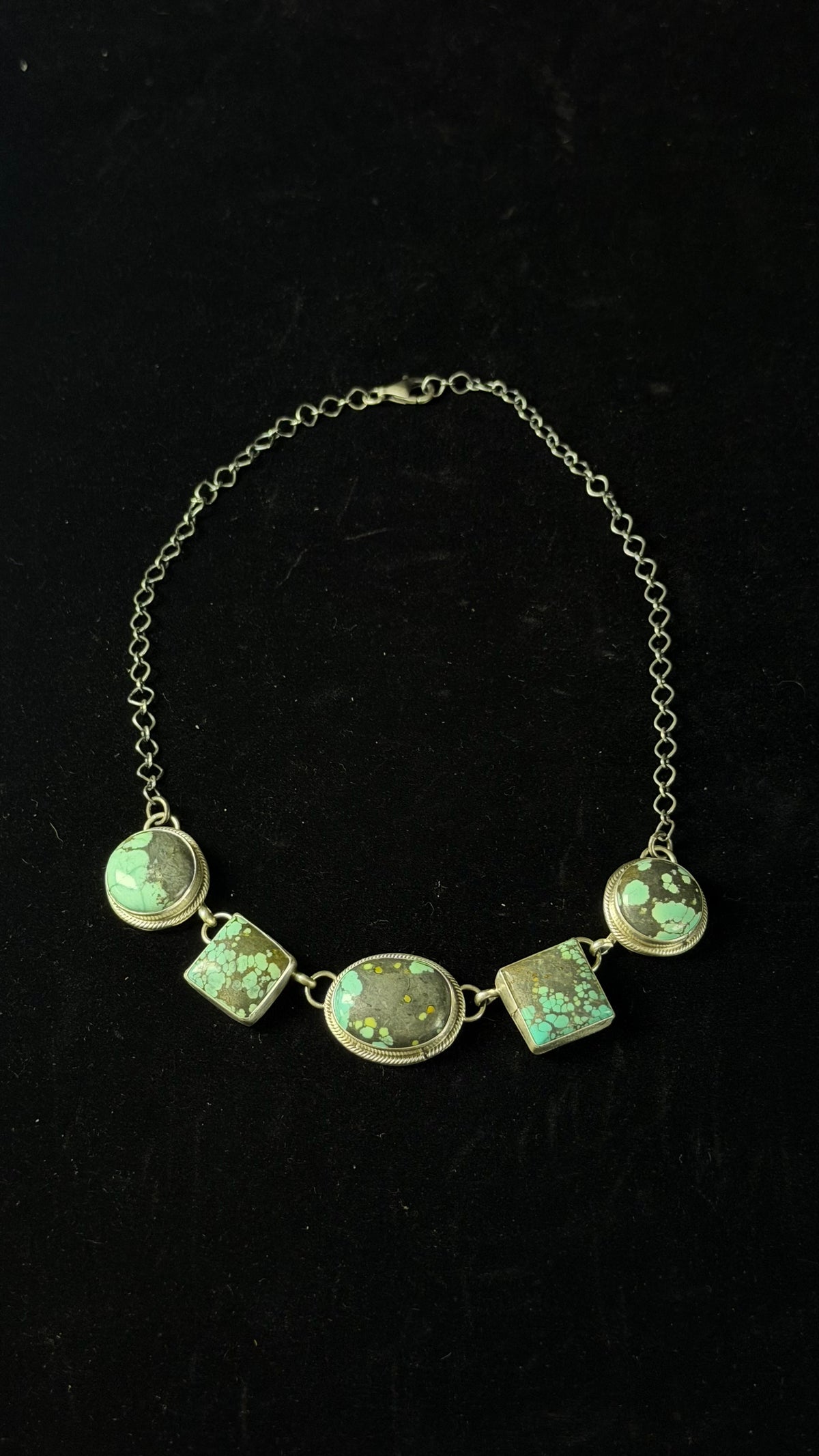 Navajo Made Blue Moon Turquoise & Sterling Sliver Choker Necklace