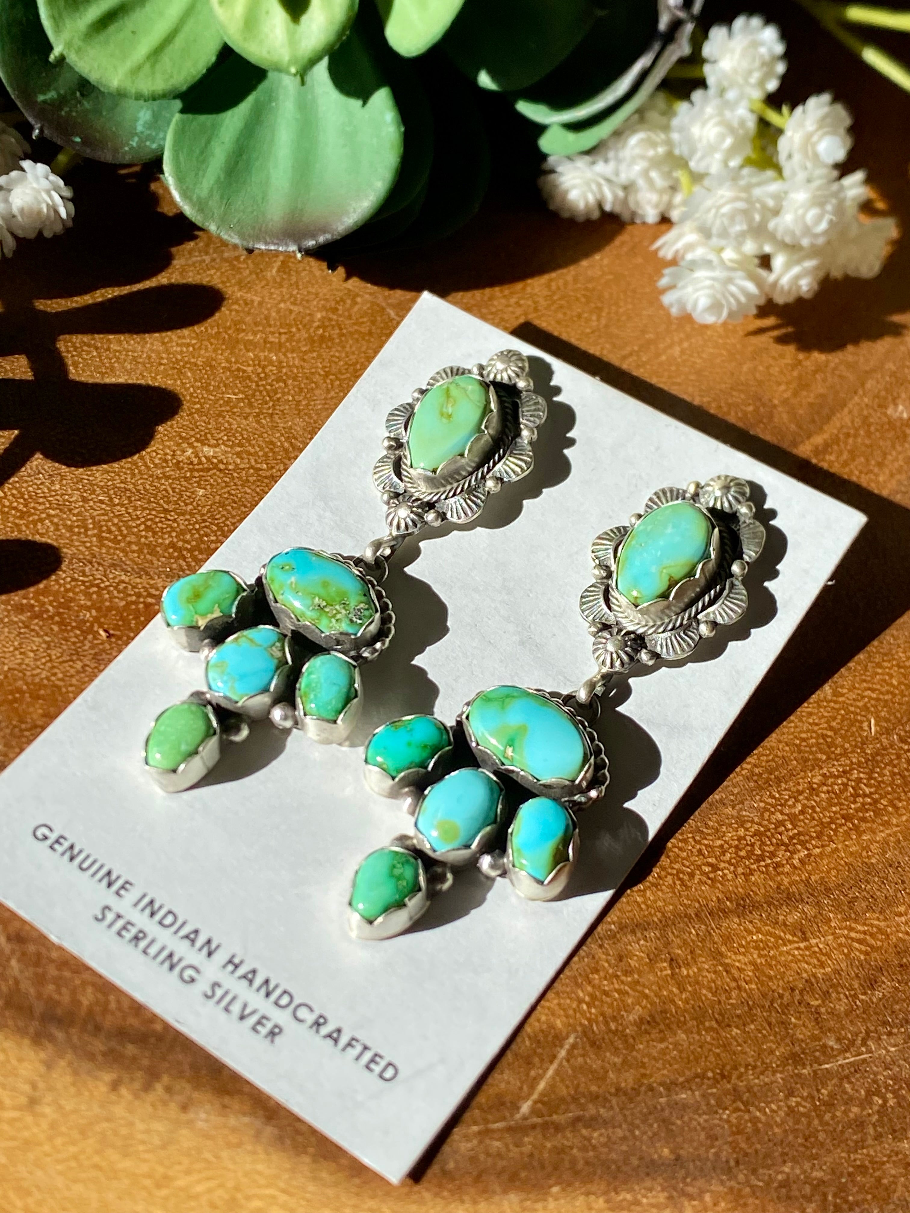 Eli Skeets Sonoran Mountain Turquoise & Sterling Silver Post Dangle Earrings