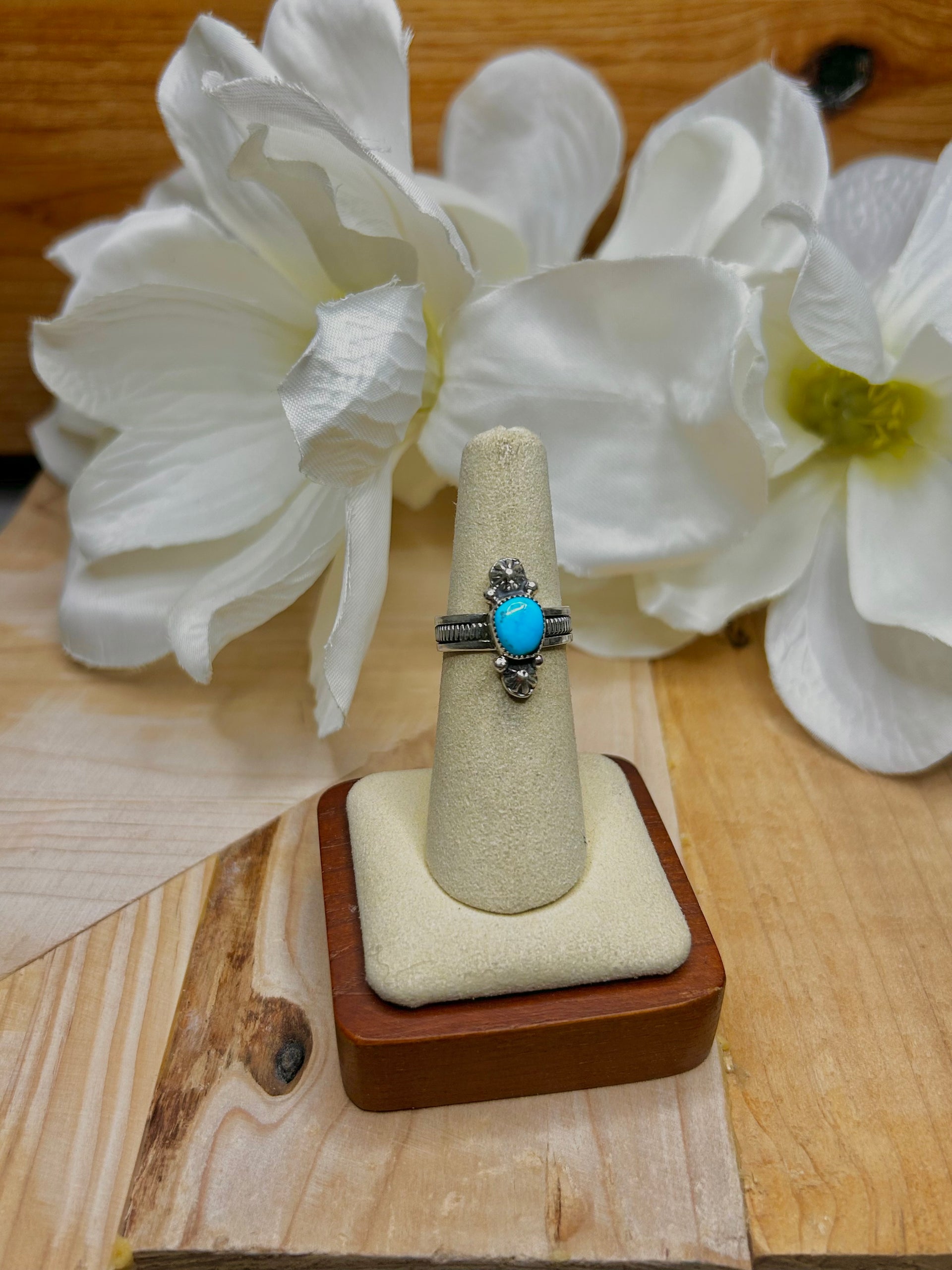 Arlene Lewis Kingman Turquoise & Sterling Silver Cluster Ring Size 6