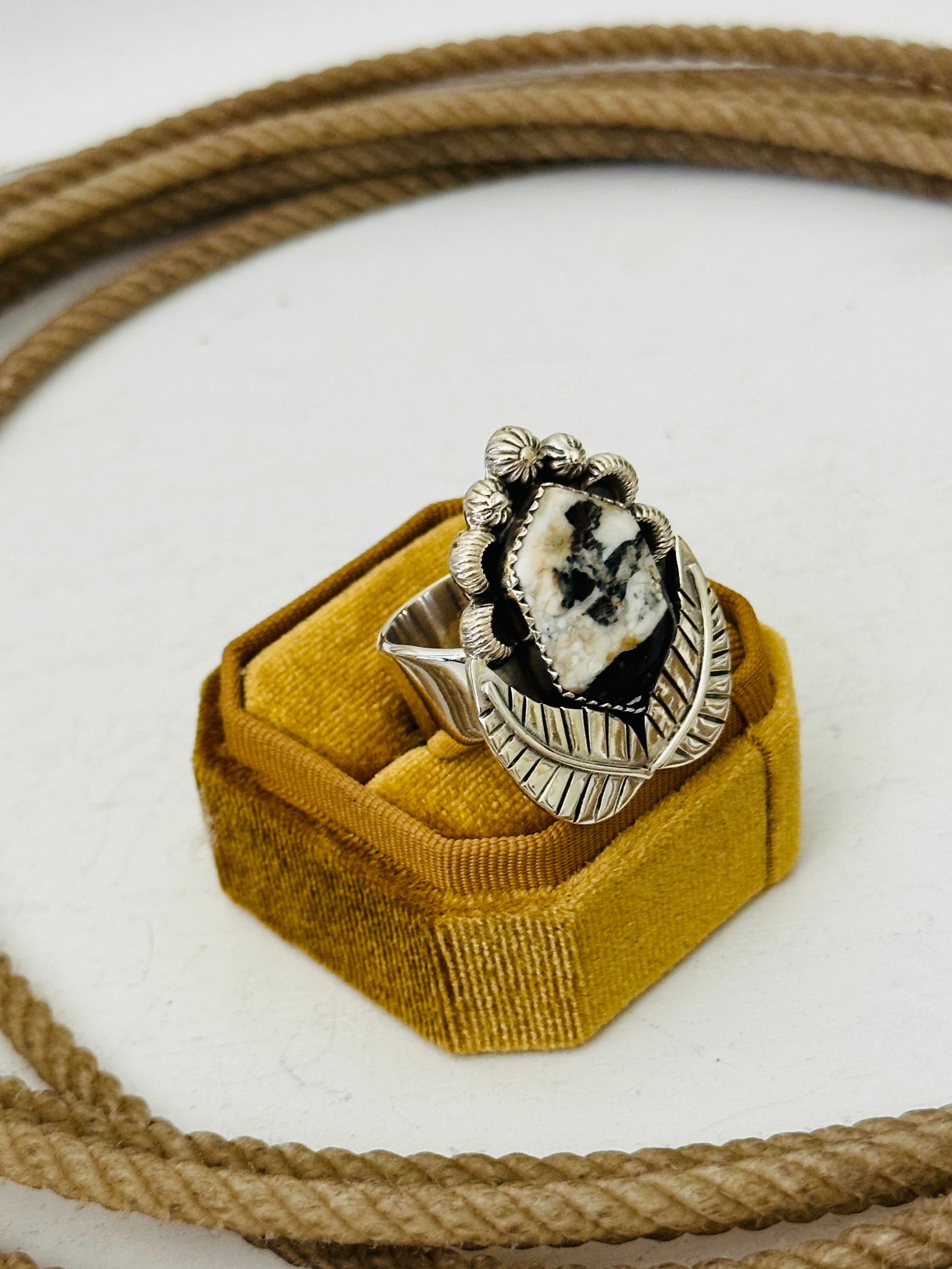 Southwest Handmade White Buffalo & Sterling Silver Adjustable Ring