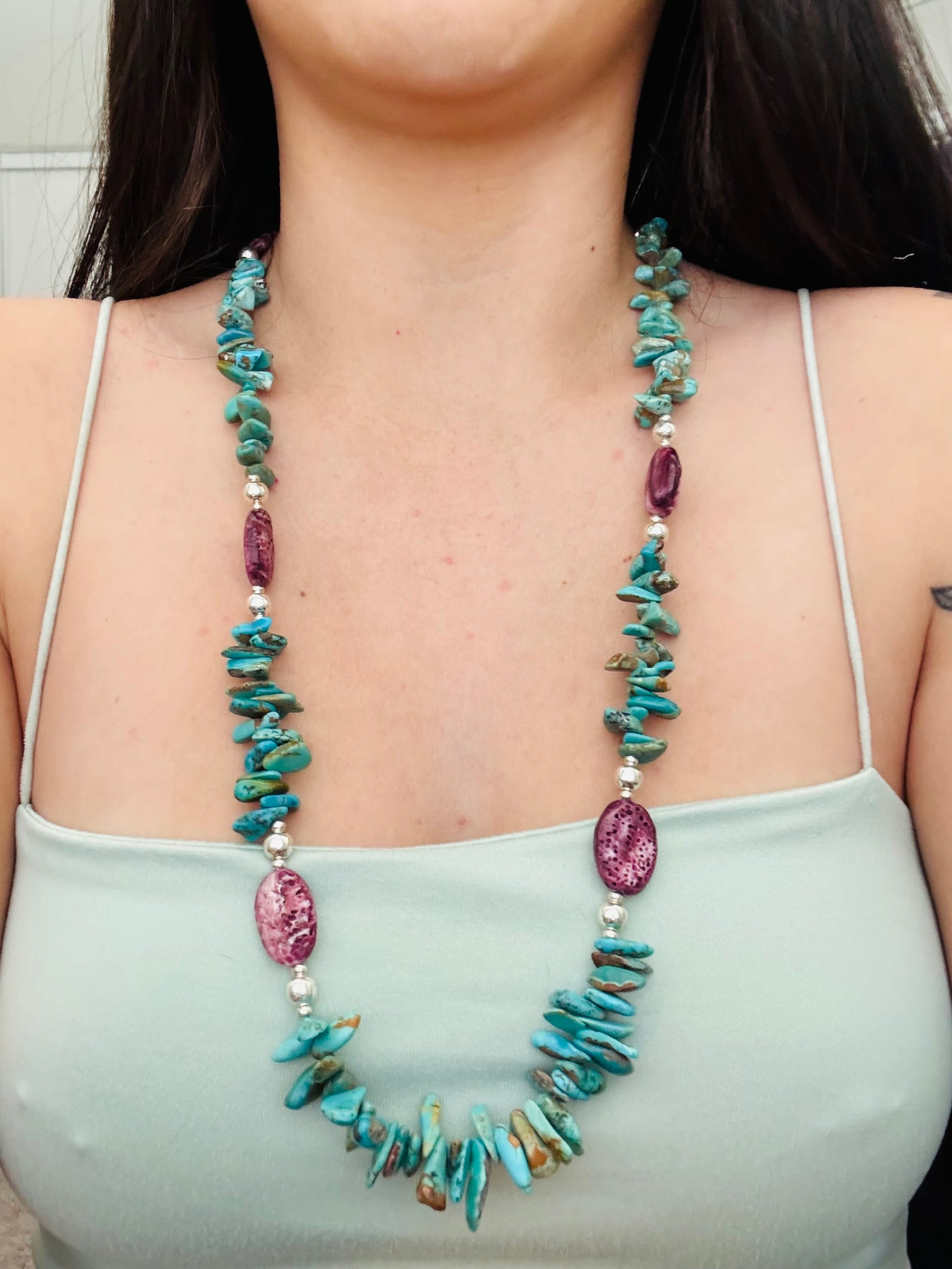 Santo Domingo Multi Stone & Sterling Silver Graduated Pearl Necklace