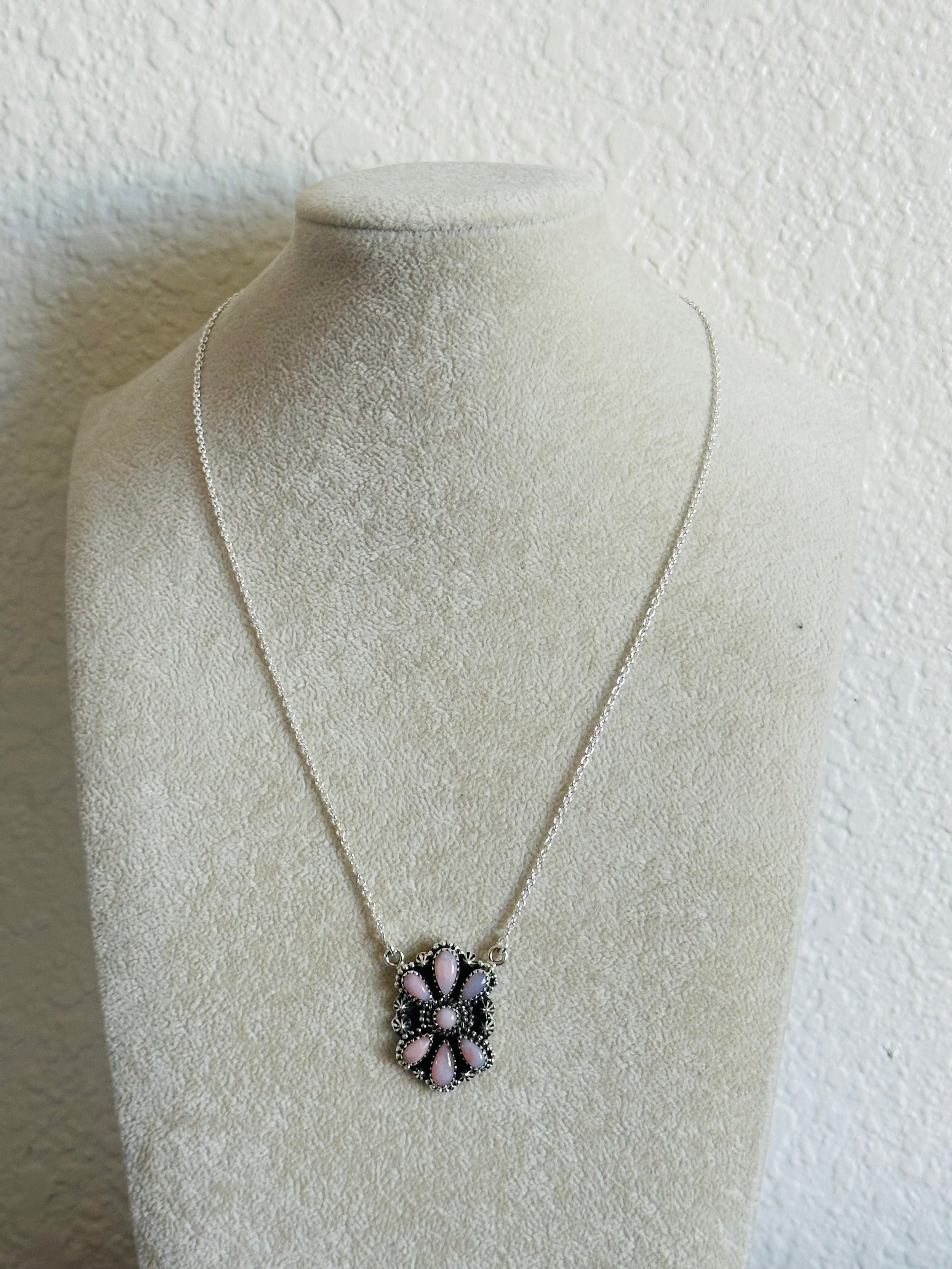 TTD “Sky Cascade” Peruvian Pink Opal & Sterling Silver Cluster Necklace
