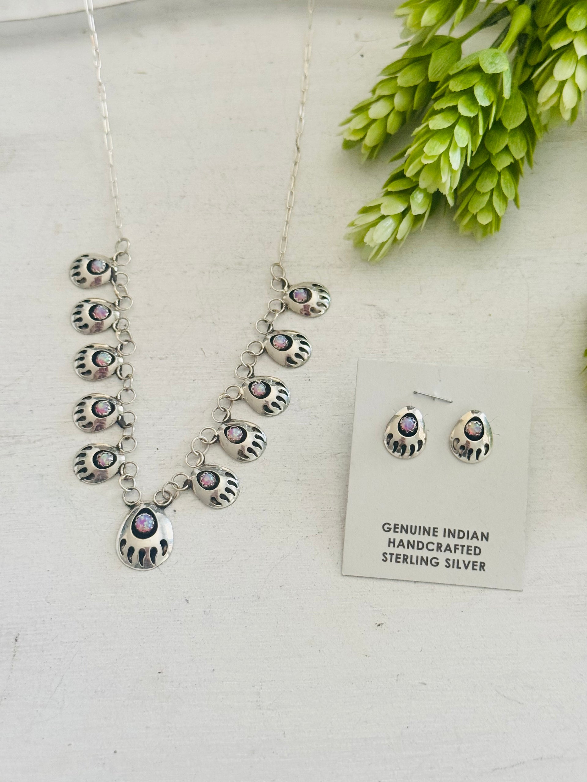 Navajo Made Opal & Sterling Silver Necklace Set