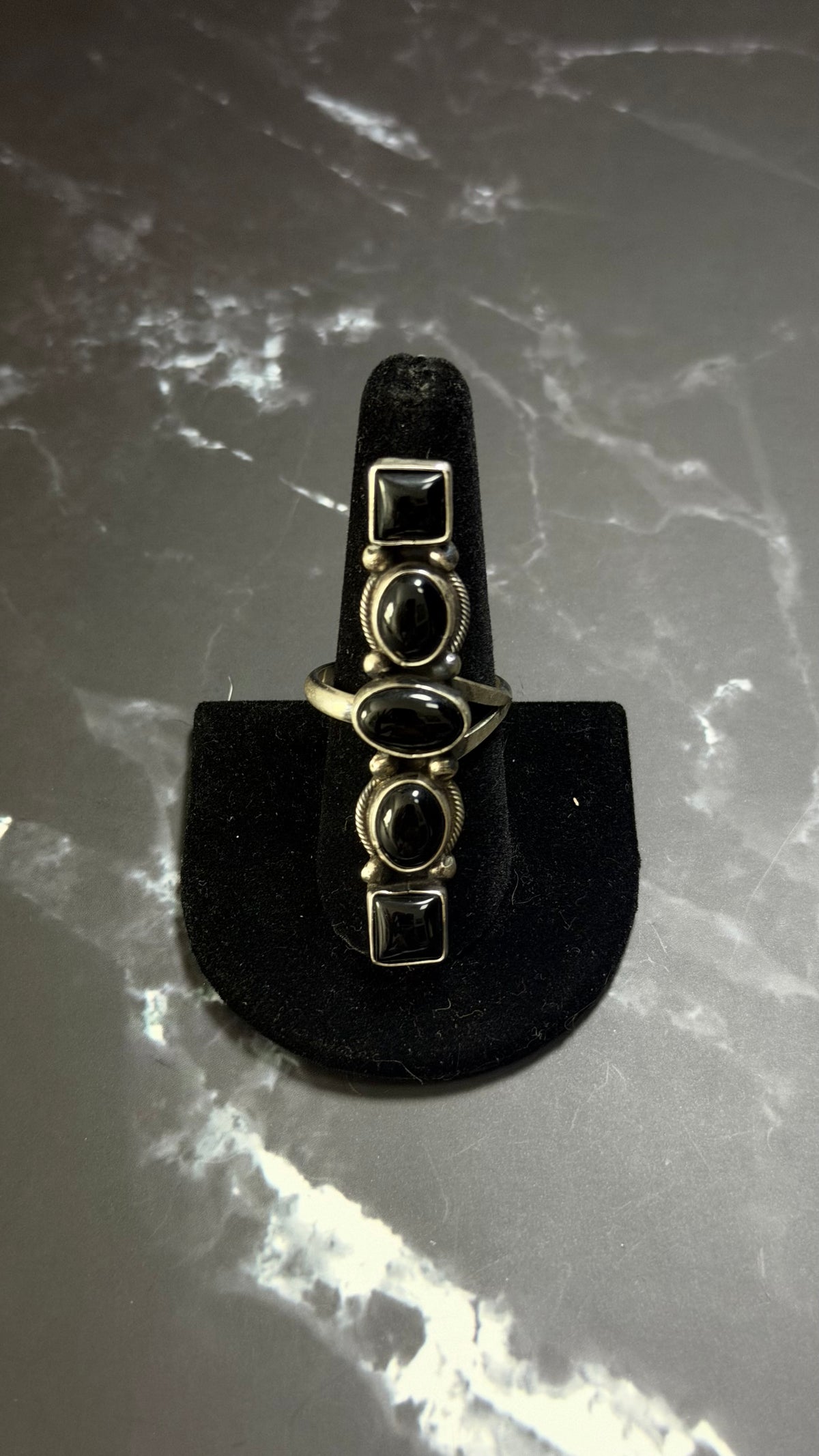Danny Henio Onyx & Sterling Silver Adjustable Cluster Ring