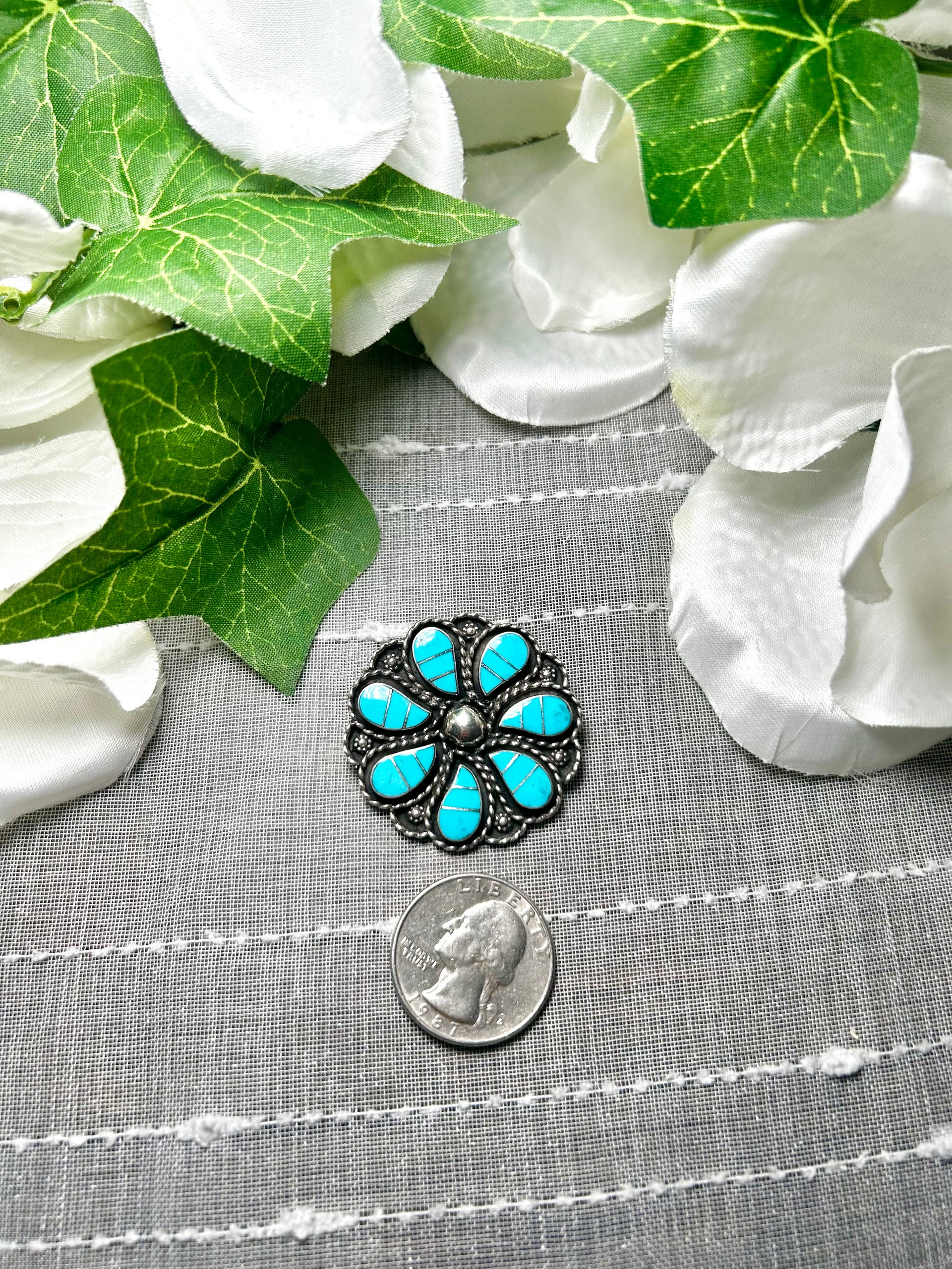 Zuni Made Kingman Turquoise & Sterling Silver Pendant/Pin