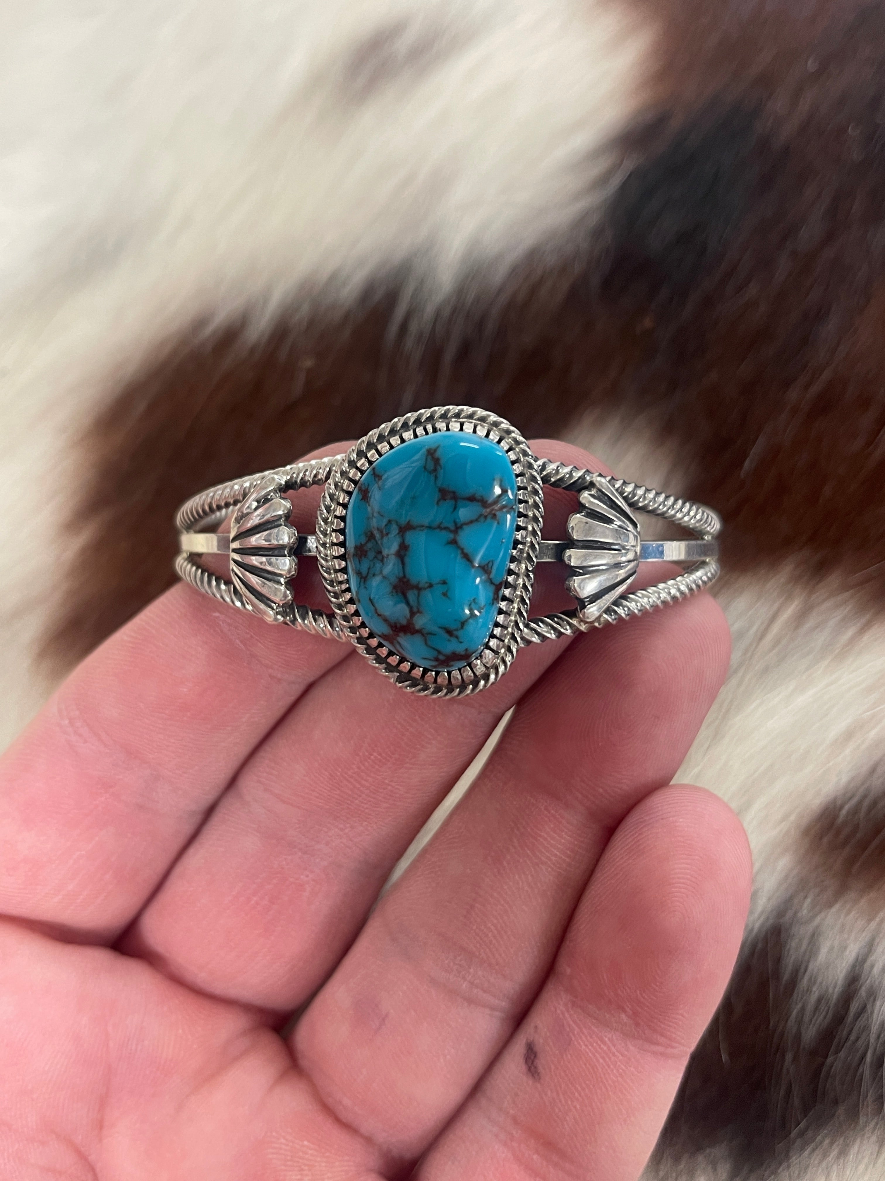 Russell Sam Indian Mountain Turquoise & SS Cuff