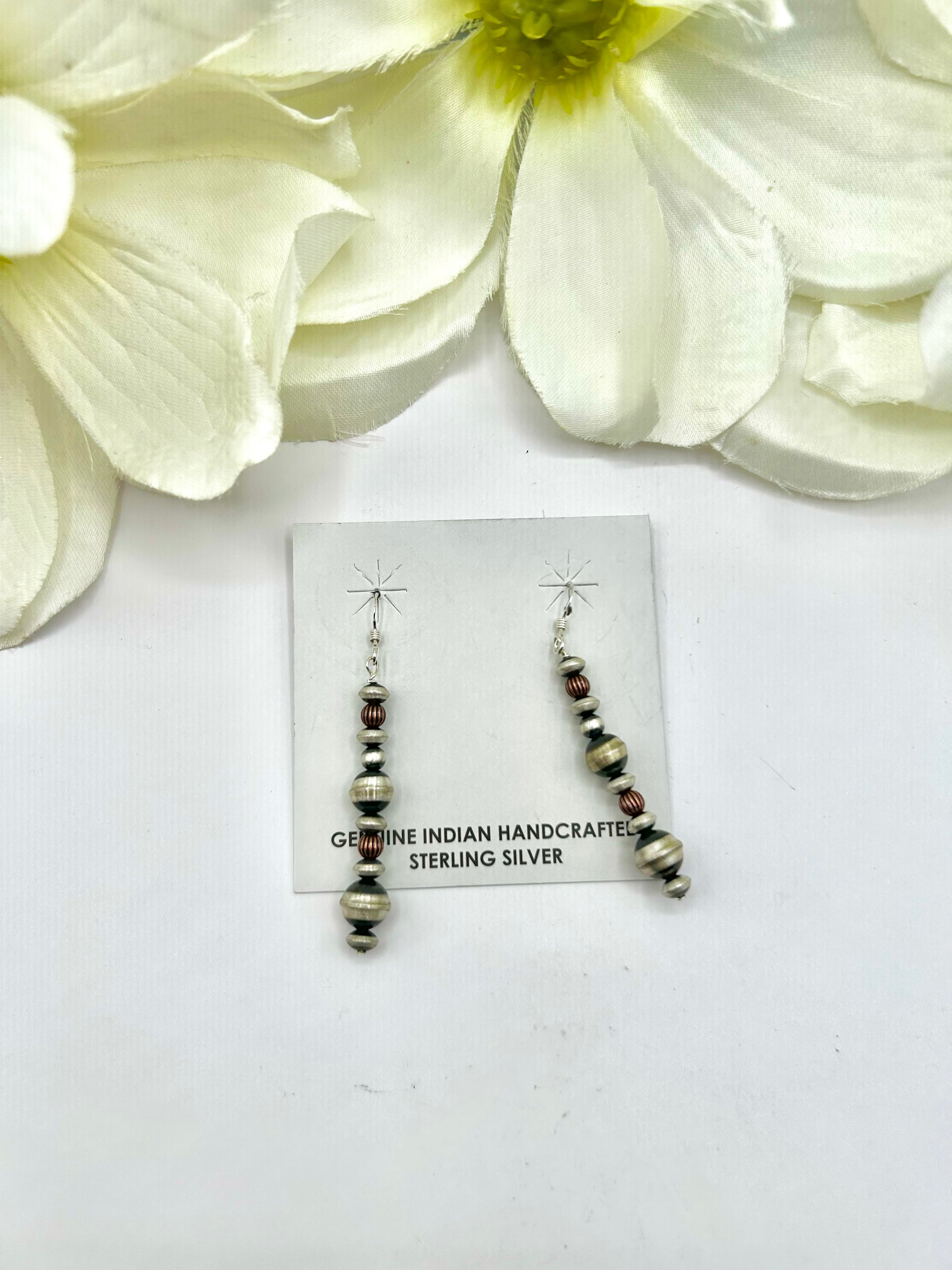 Navajo Made Strung Copper & Sterling Silver Hook  Earrings