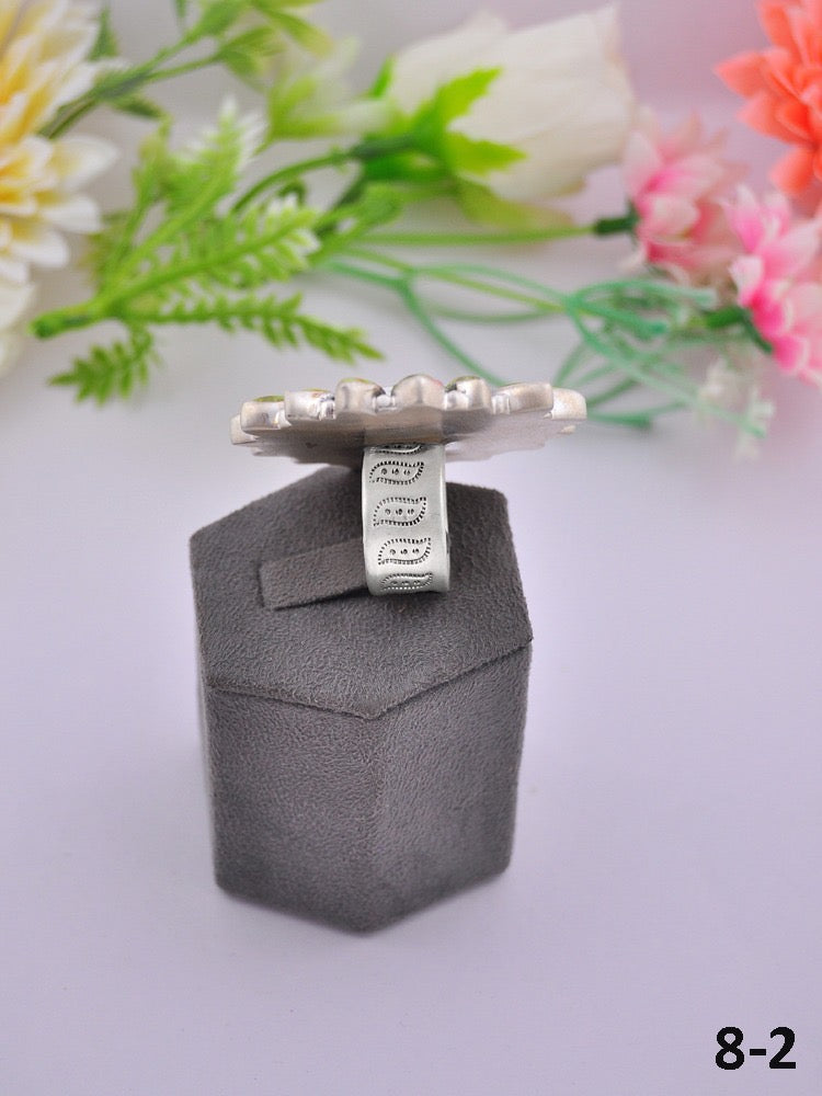 Southwest Made Multi Stone & Sterling Sliver Cluster Adjustable Ring