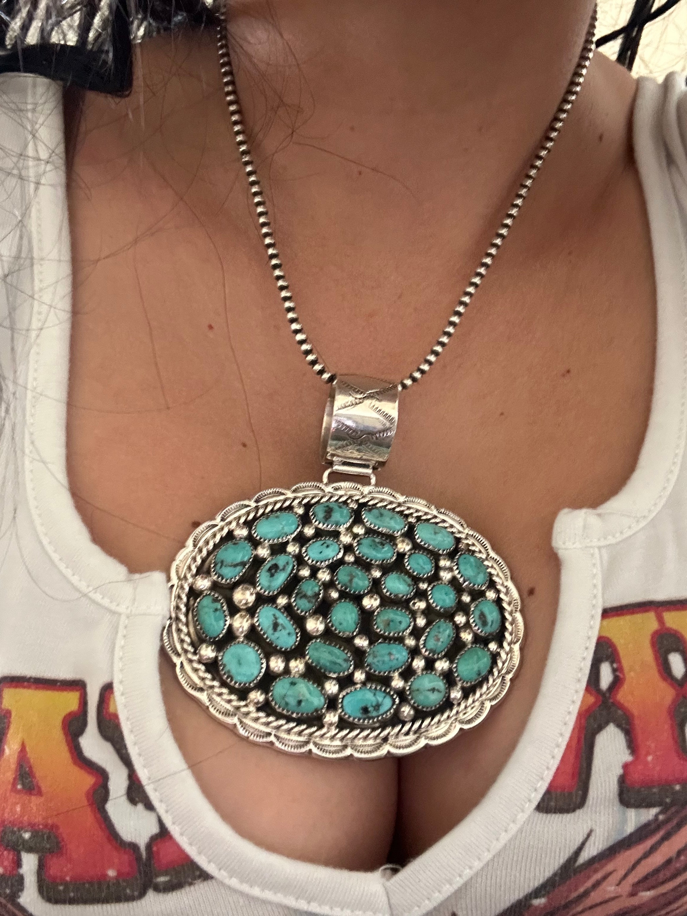 Darlene Begay Kingman Turquoise & Sterling Silver Cluster Pendant