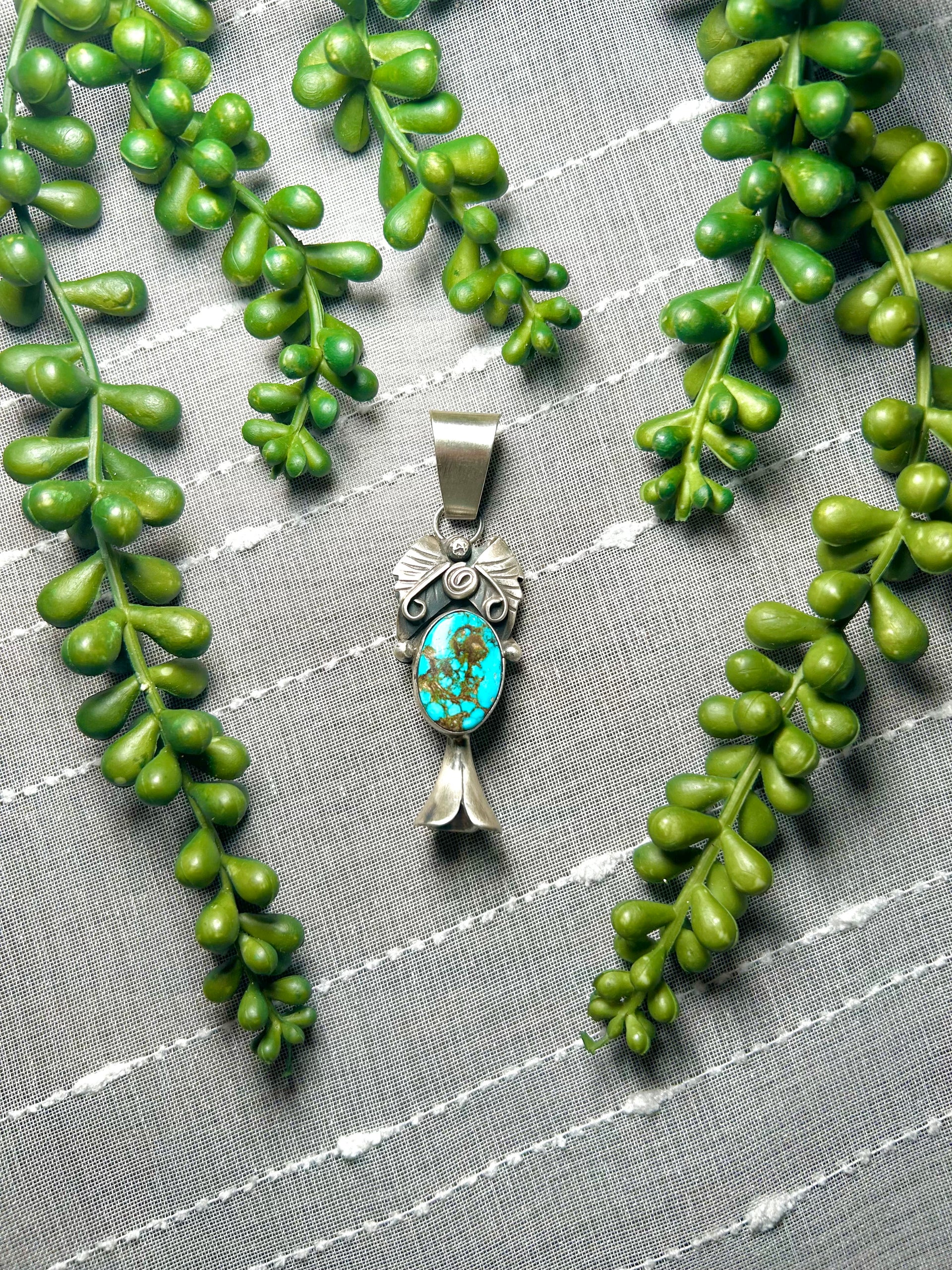 Kobe Martine Kingman Turquoise & Sterling Silver Pendant.