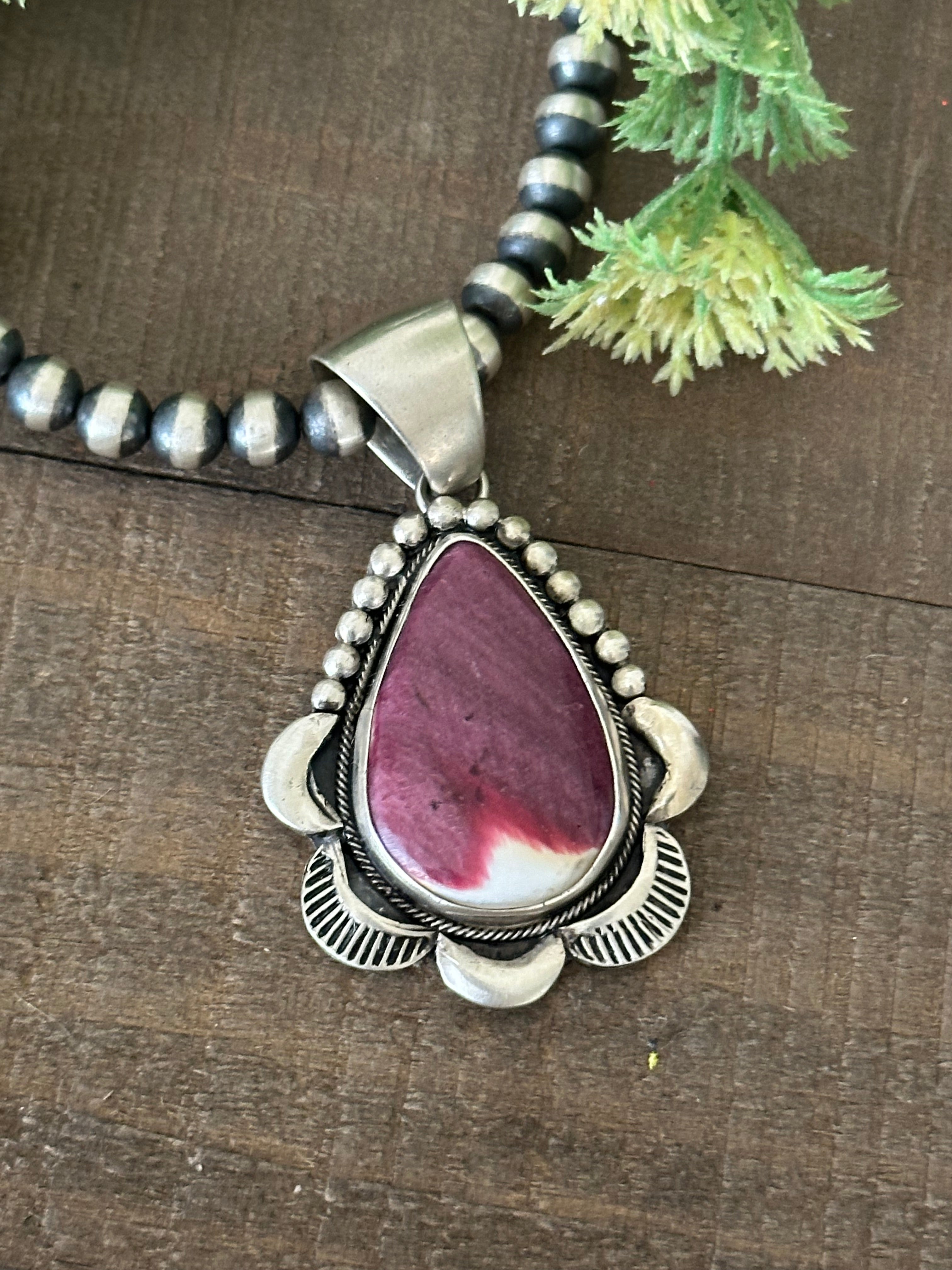 Navajo Made Purple Spiny Oyster & Sterling Silver Pendant
