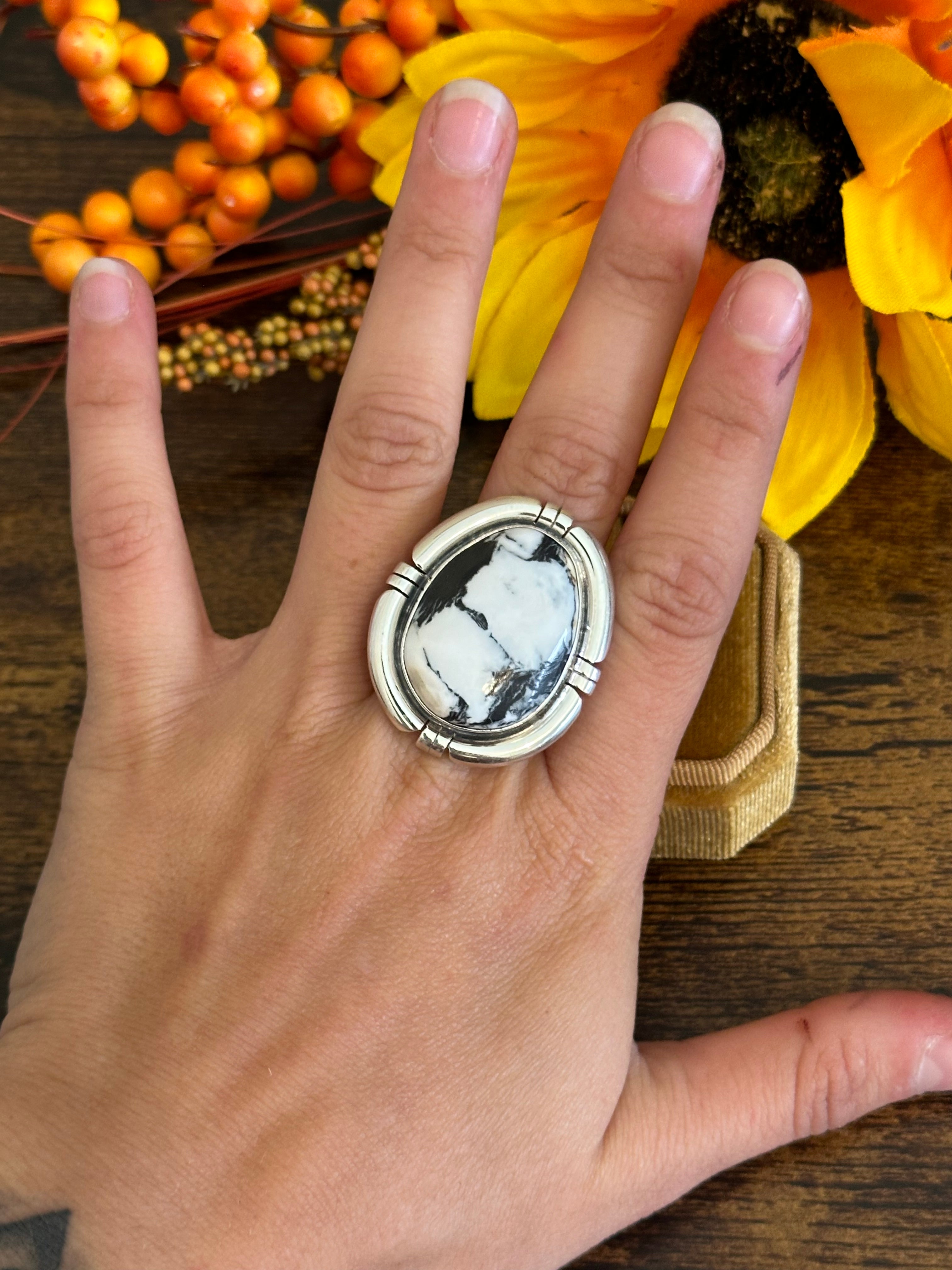 Larry Kaye White Buffalo & Sterling Silver Adjustable Ring