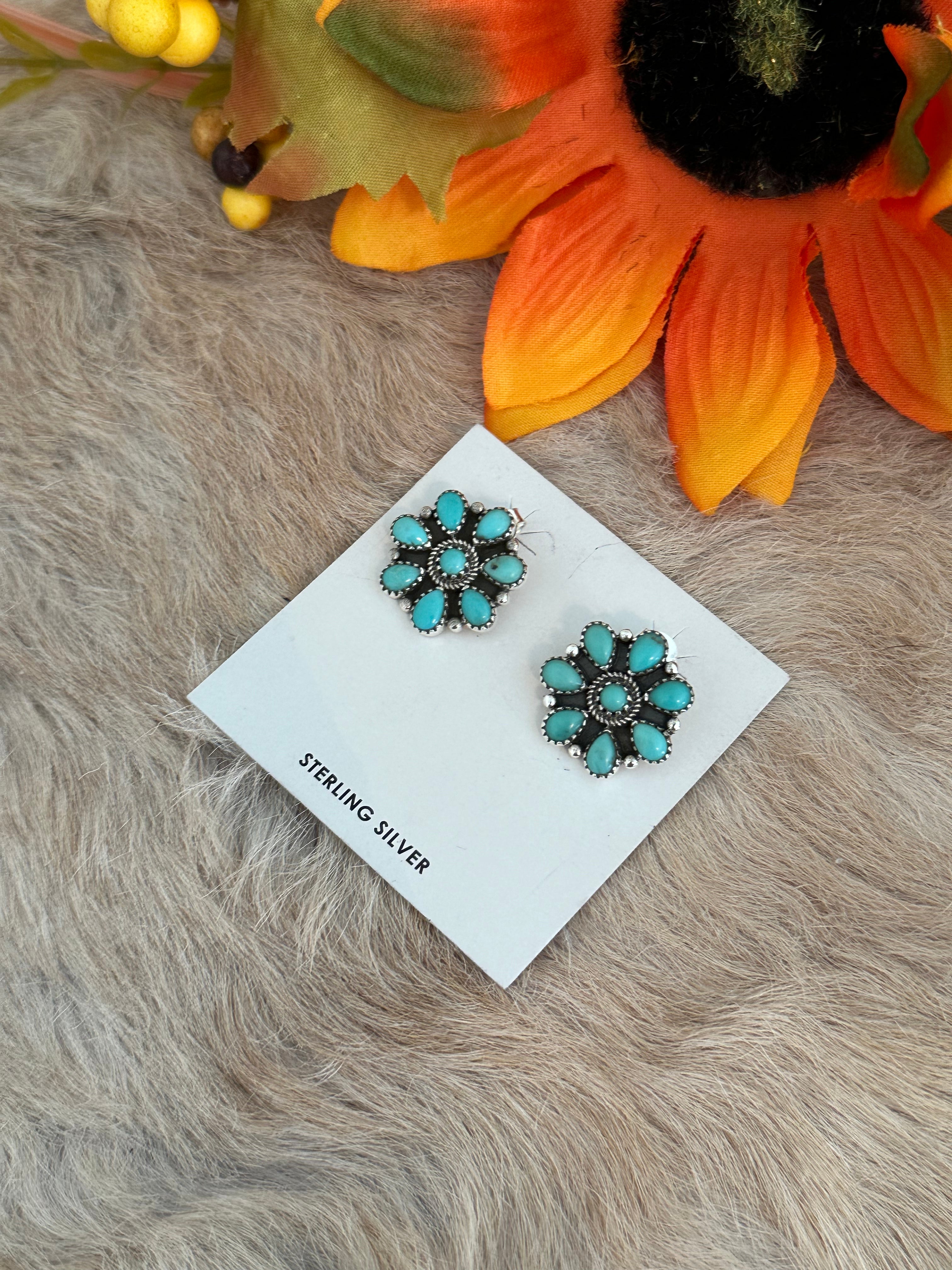 Southwest Handmade Kingman Turquoise & Sterling Silver Post Earrings