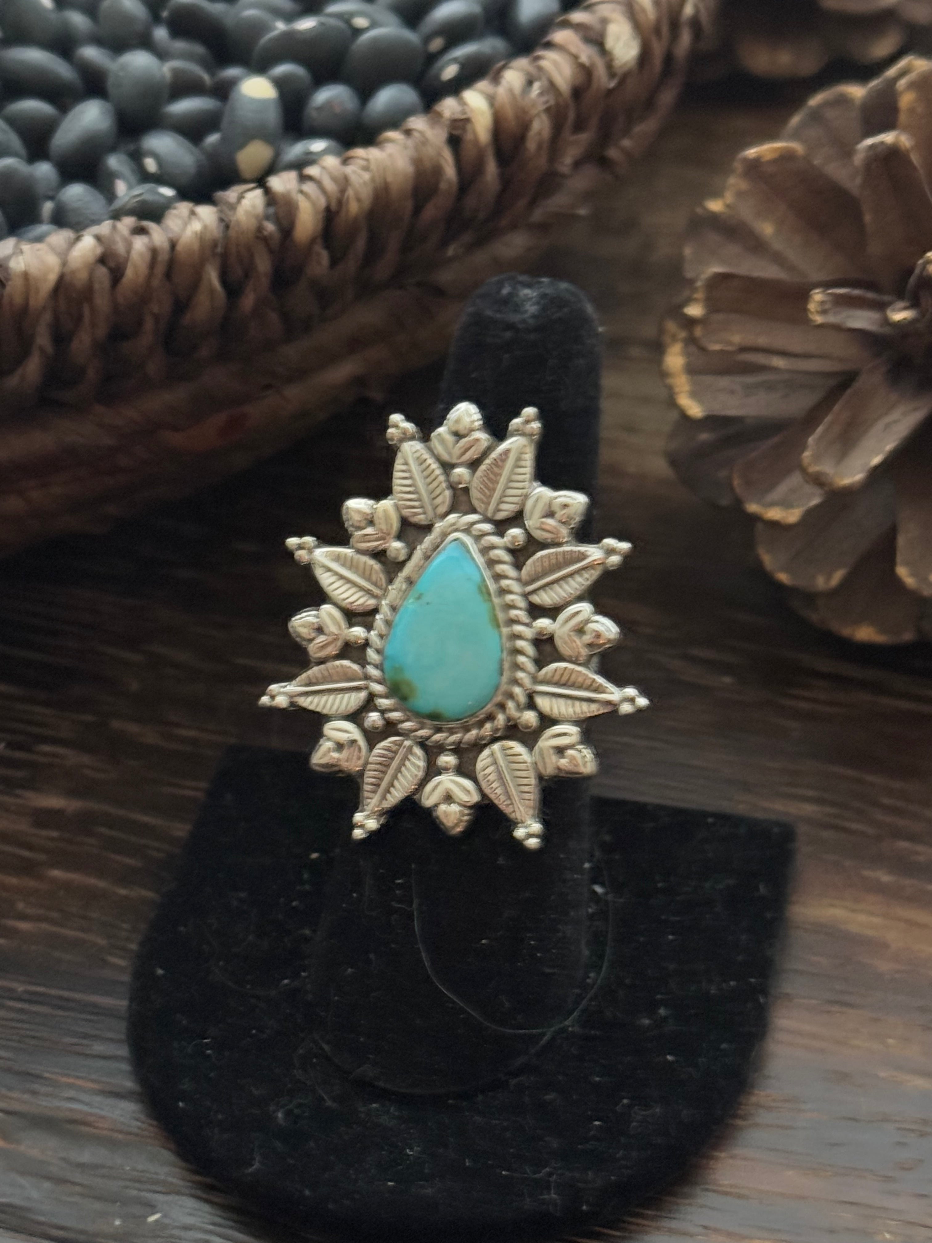 Southwest Handmade Sonoran Mountain Turquoise & Sterling Silver Adjustable Ring