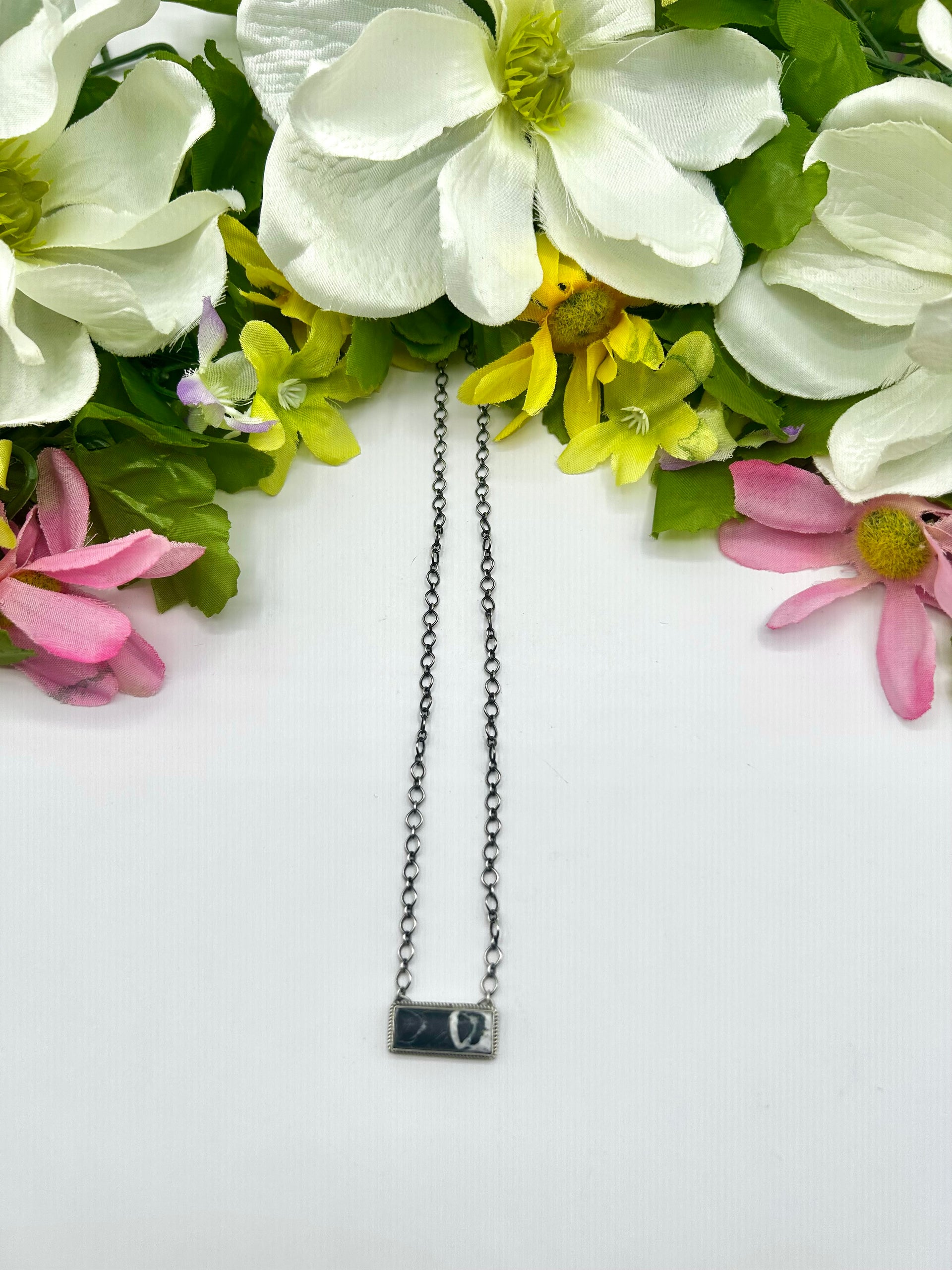 Navajo Made White Buffalo & Sterling Silver Necklace