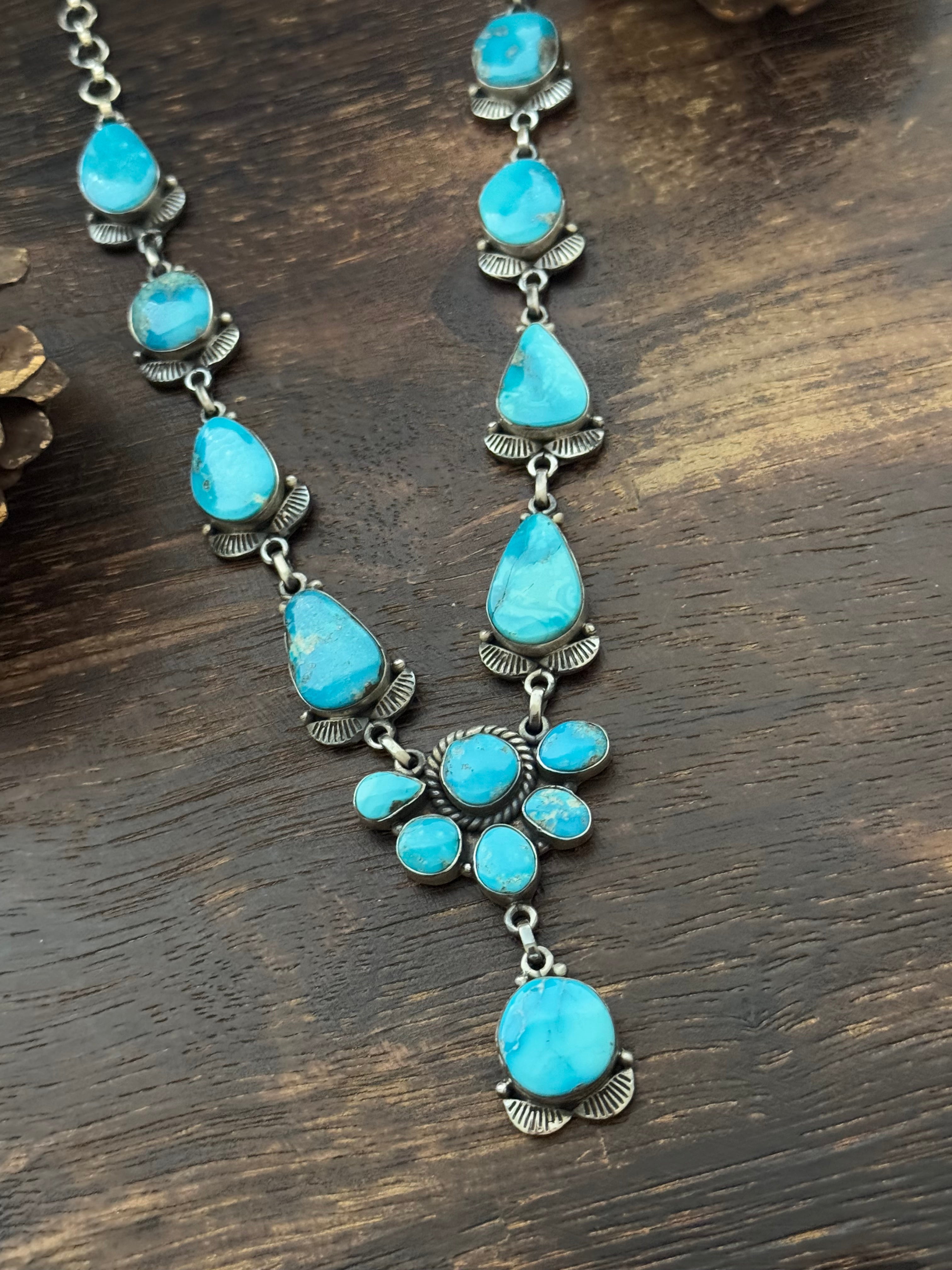 TTD Valley Blue Turquoise & Sterling Silver Lariat Necklace