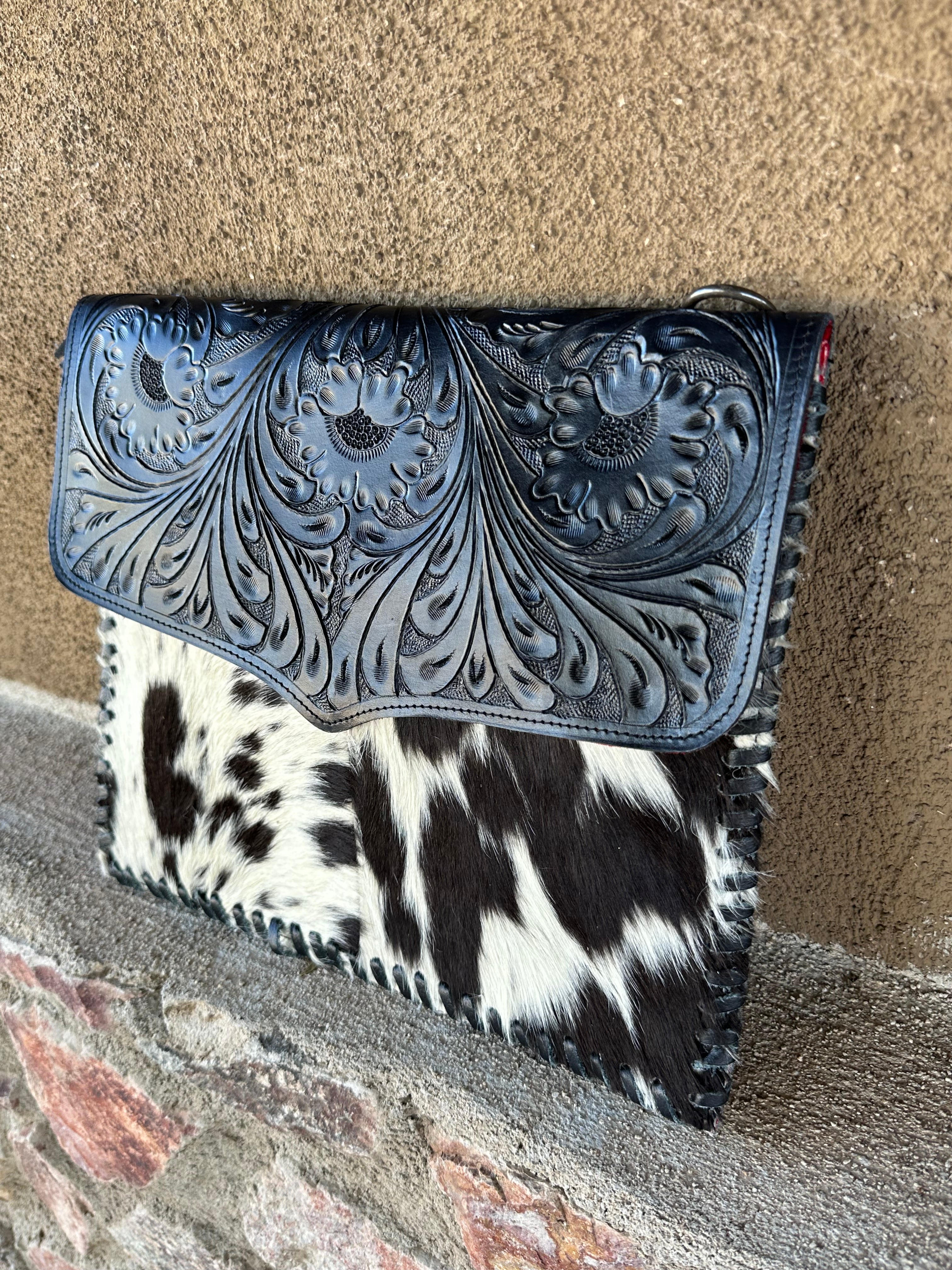 Genuine Tooled Leather & Cowhide Purse