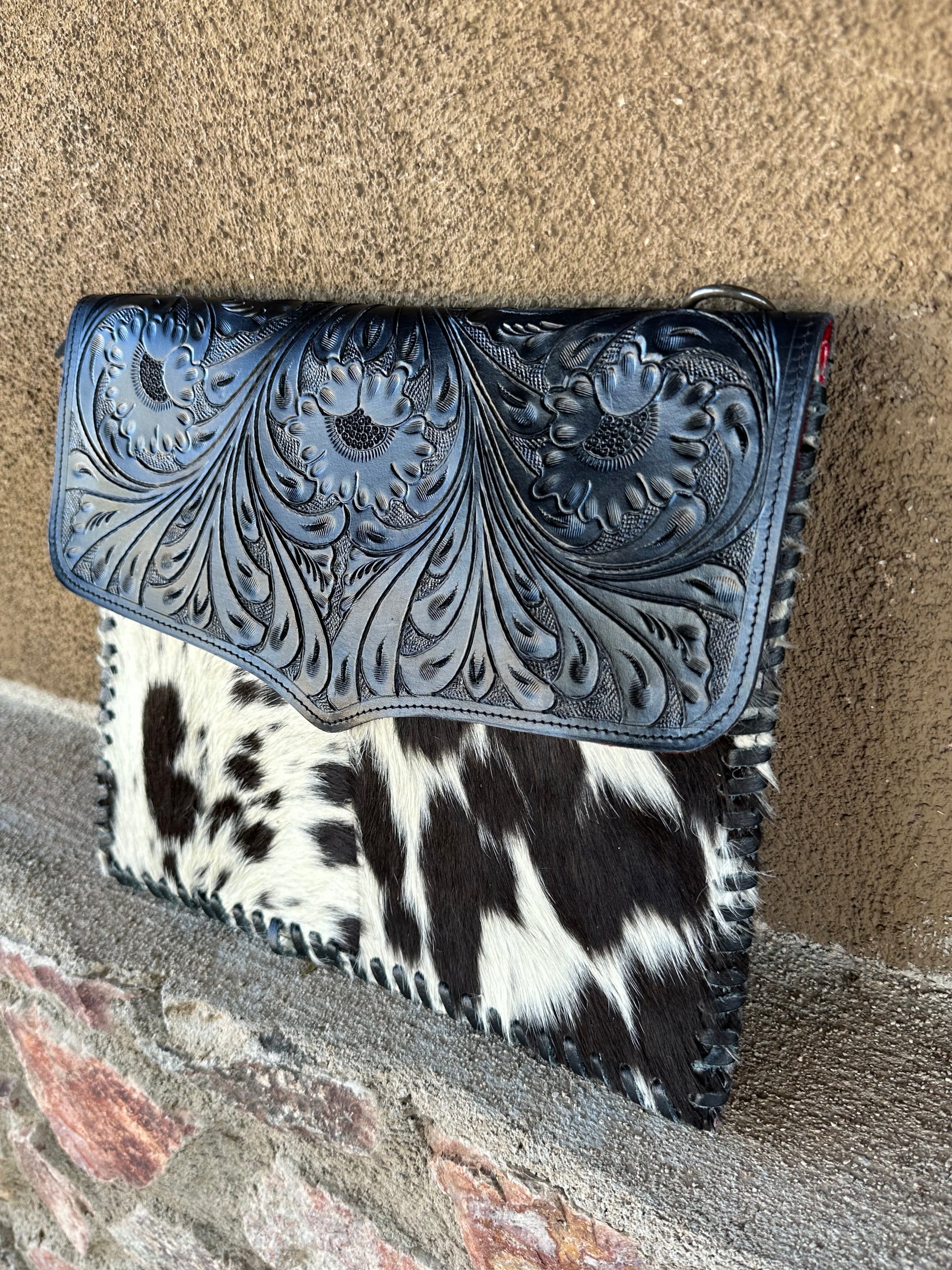 Genuine Tooled Leather & Cowhide Purse