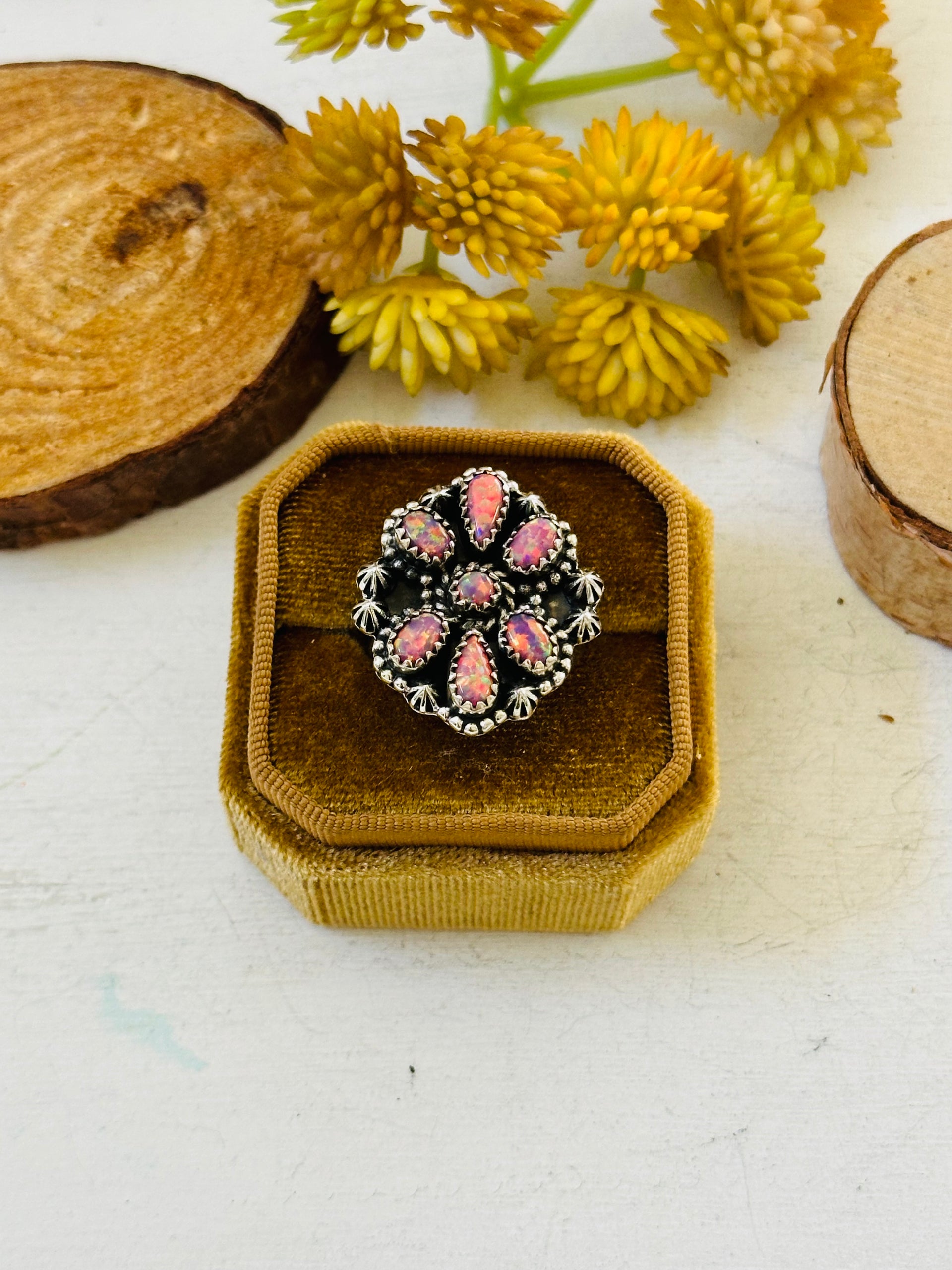 TTD “Sky Cascade” Pink Opal & Sterling Silver Adjustable Cluster Ring