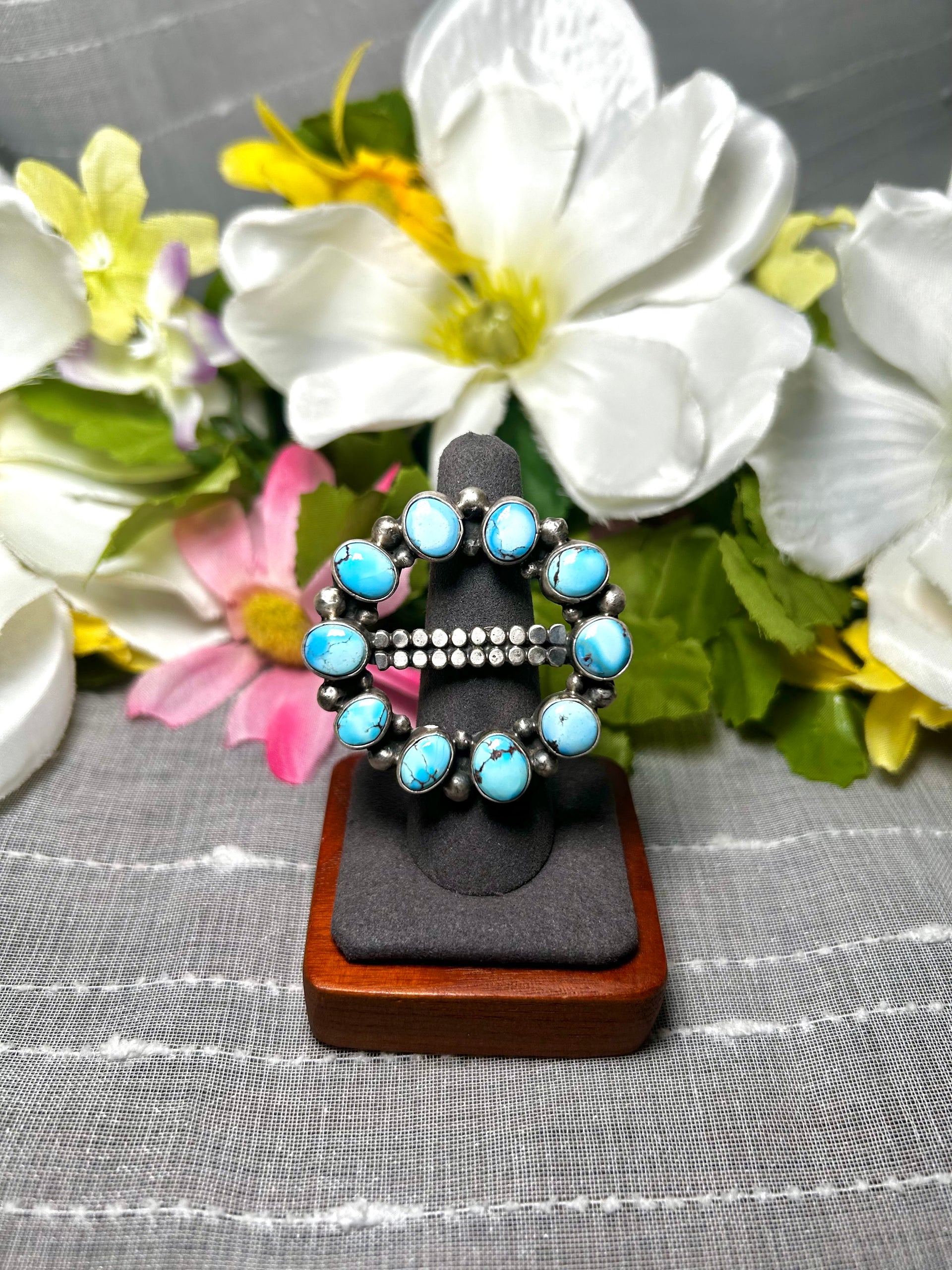 Navajo Made Golden Hill Turquoise & Sterling Silver Adjustable Ring