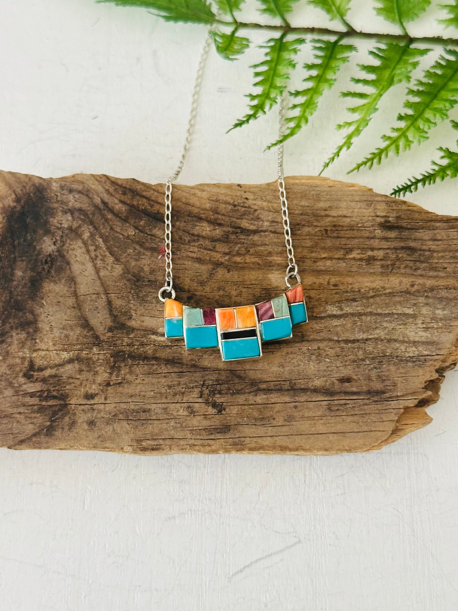 Navajo Made Multi Stone & Sterling Silver Necklace