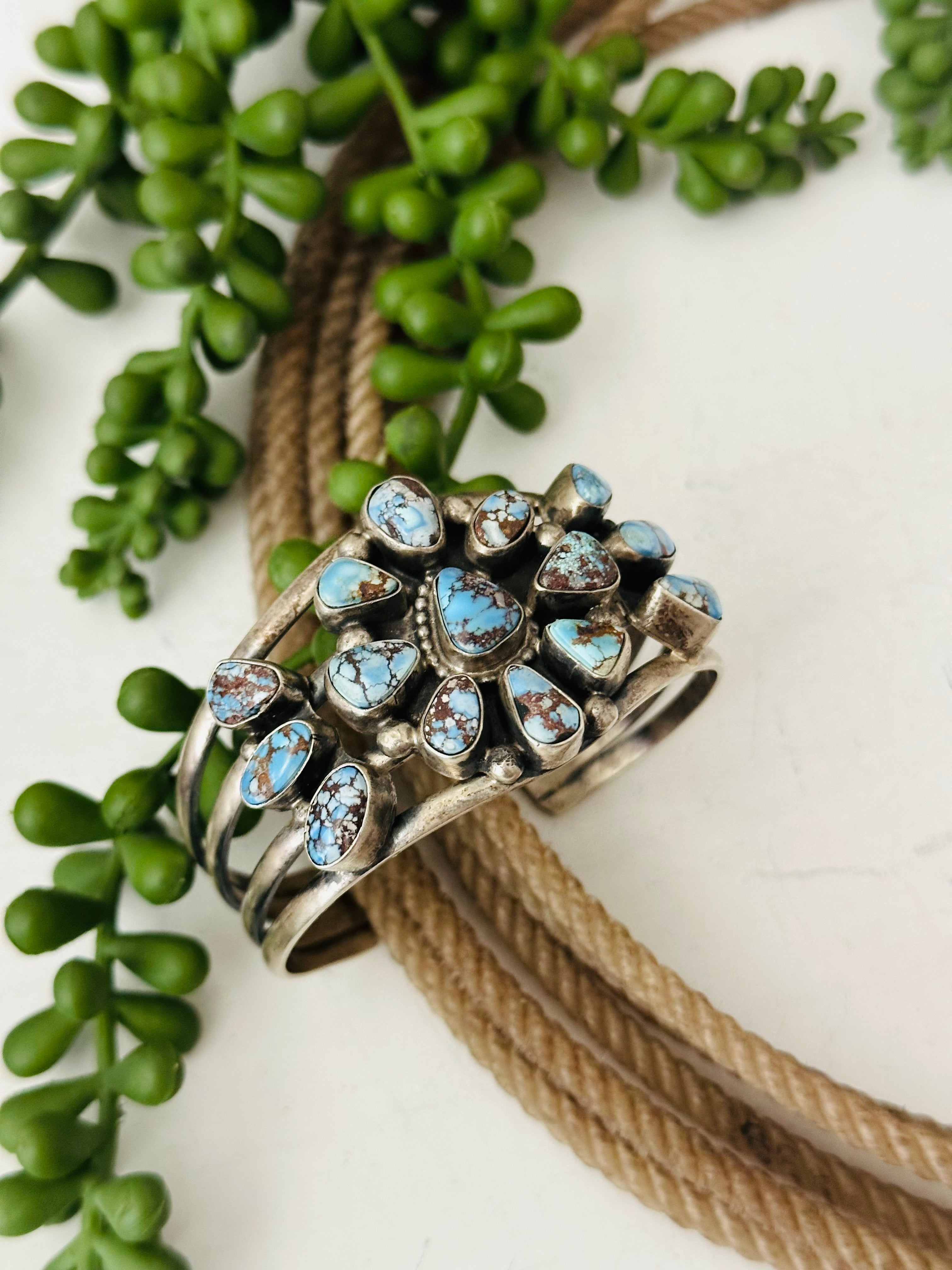 Bobby Johnson Golden Hills Turquoise & Sterling Silver Cuff Bracelet