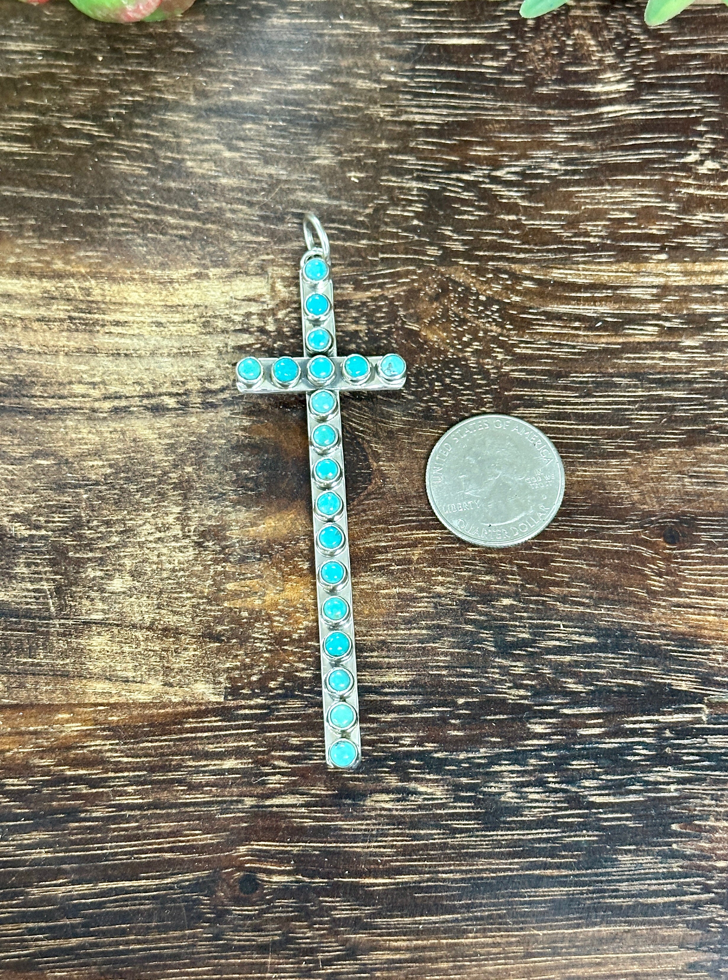 Southwest Handmade Kingman Turquoise & Sterling Silver Cross Pendant