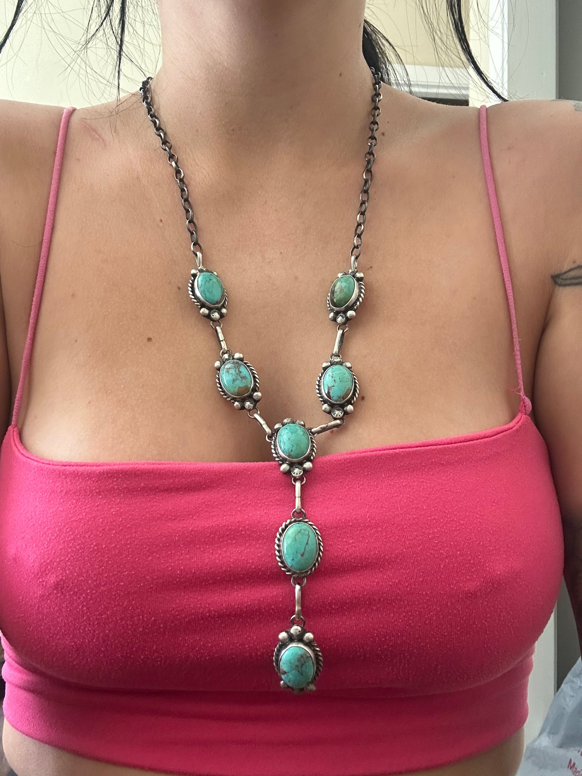 Augustine Largo Kingman Turquoise & Sterling Silver Lariat Necklace