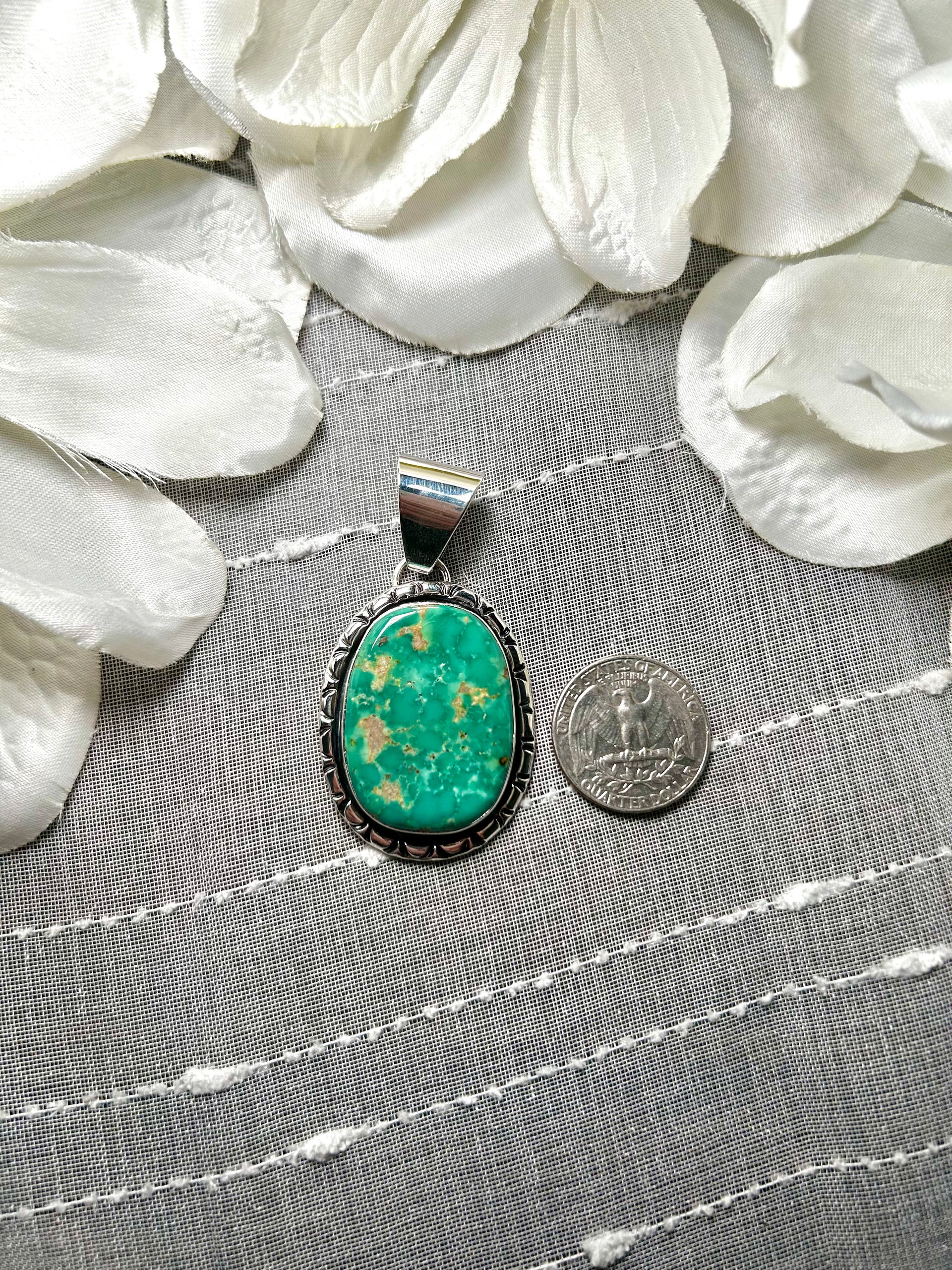 Navajo Made Fox Turquoise & Sterling Silver Pendant