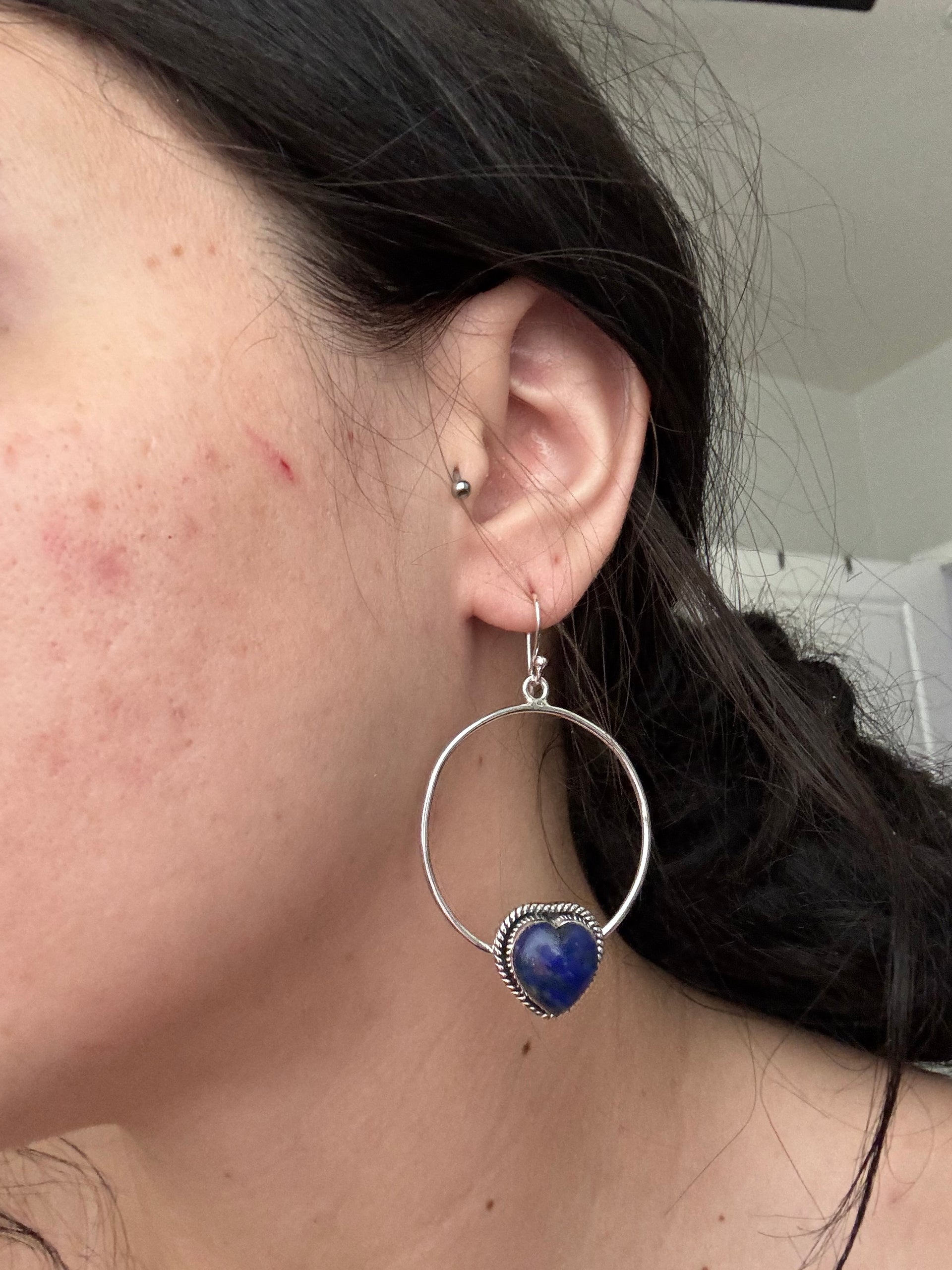 Southwest Handmade Peruvian Pink Opal & Sterling Silver Heart Dangle Earrings