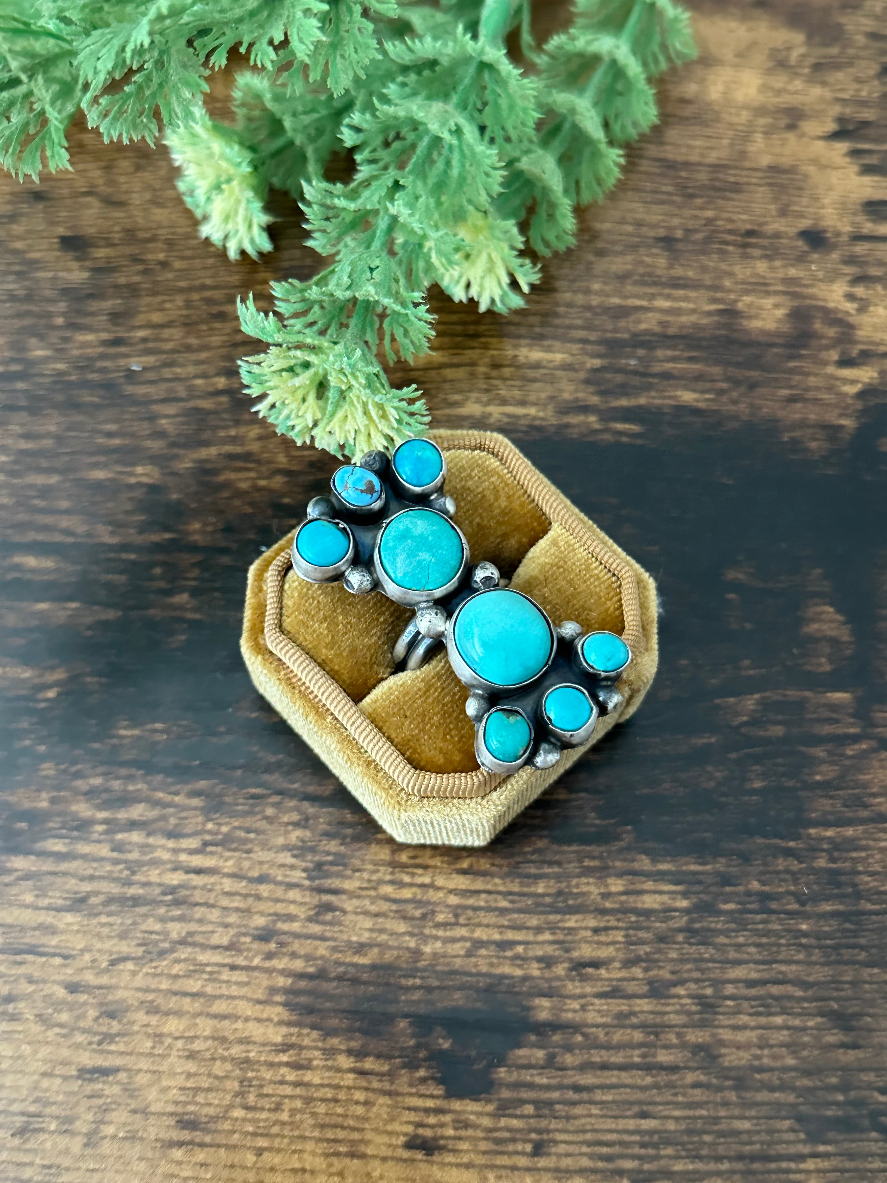 Navajo Made Multi Turquoise & Sterling Silver Adjustable Ring