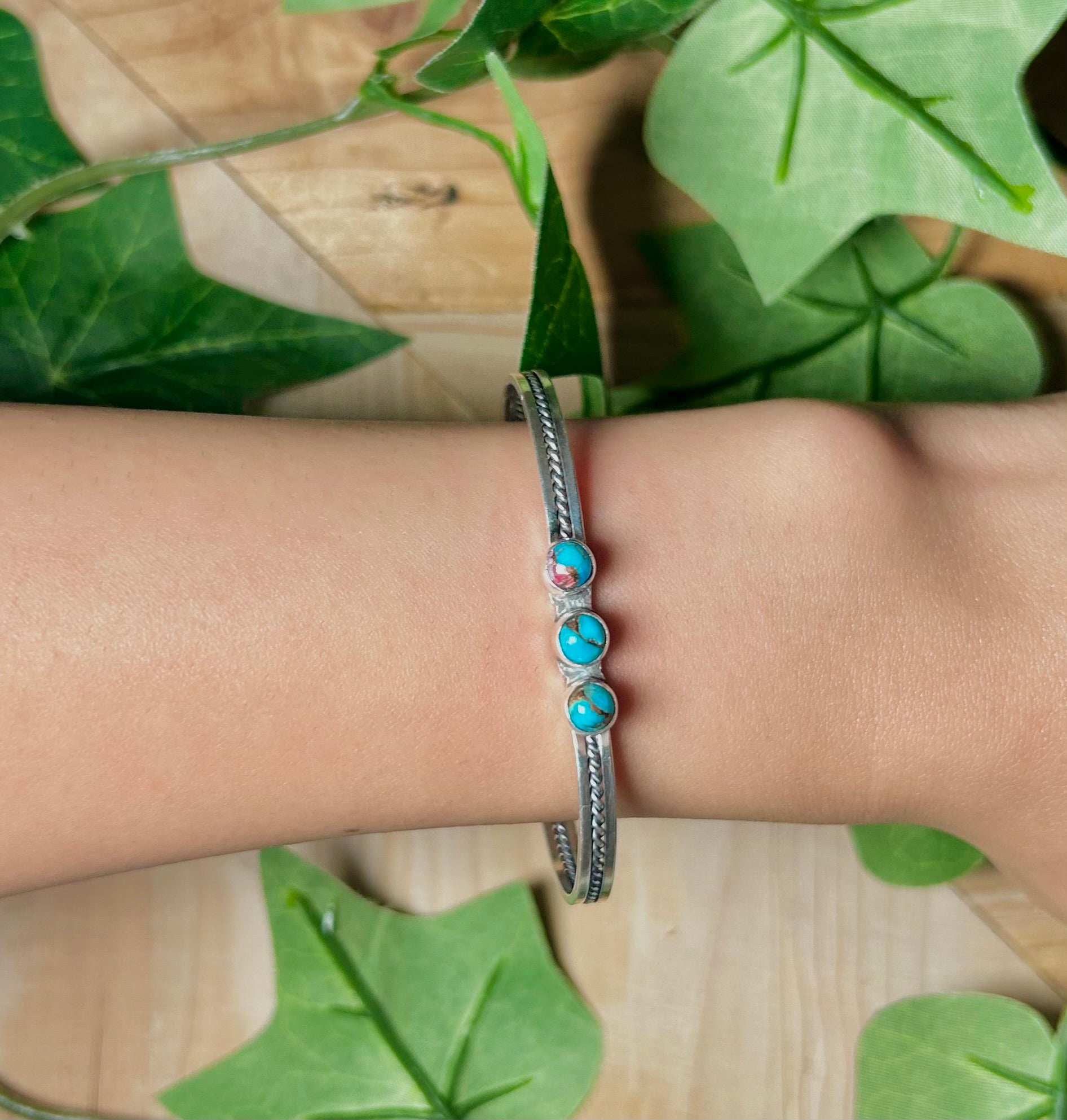 Navajo Made Mohave Turquoise & Sterling Silver Cuff Bracelet