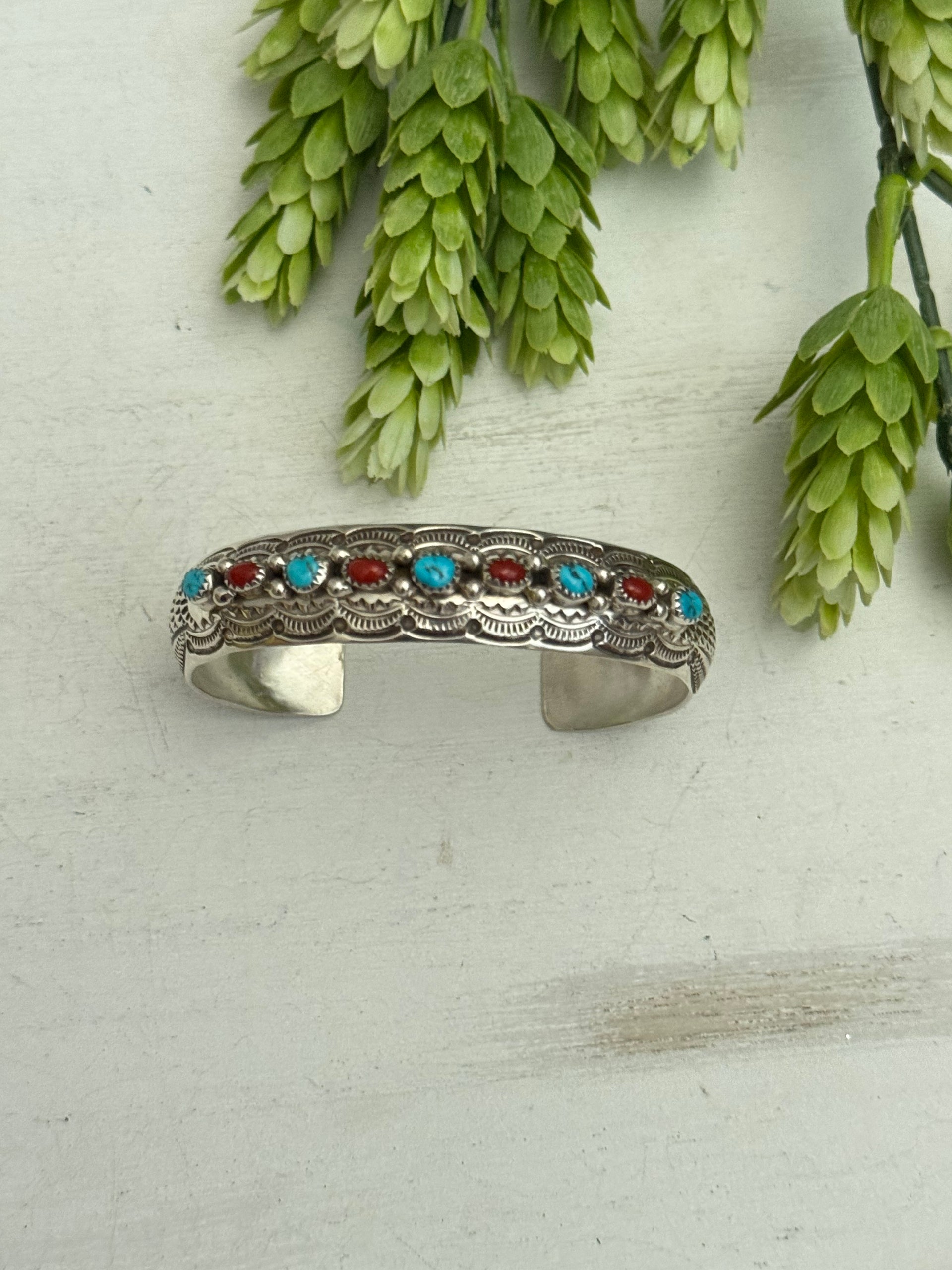Navajo Made Multi Stone & Sterling Silver Cuff Bracelet