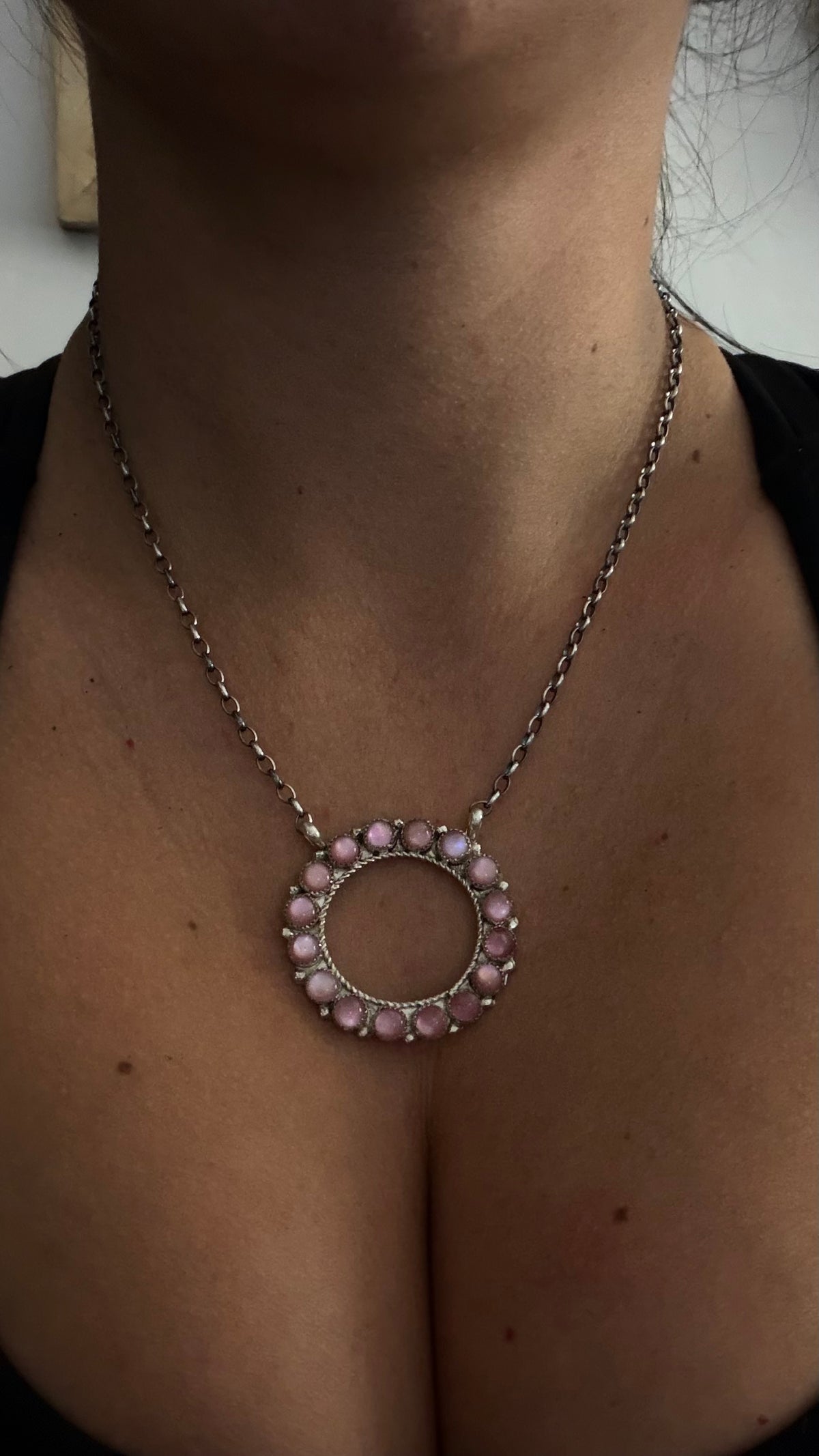 Zuni Made Mother of Pearl & Sterling Silver Cluster Necklace
