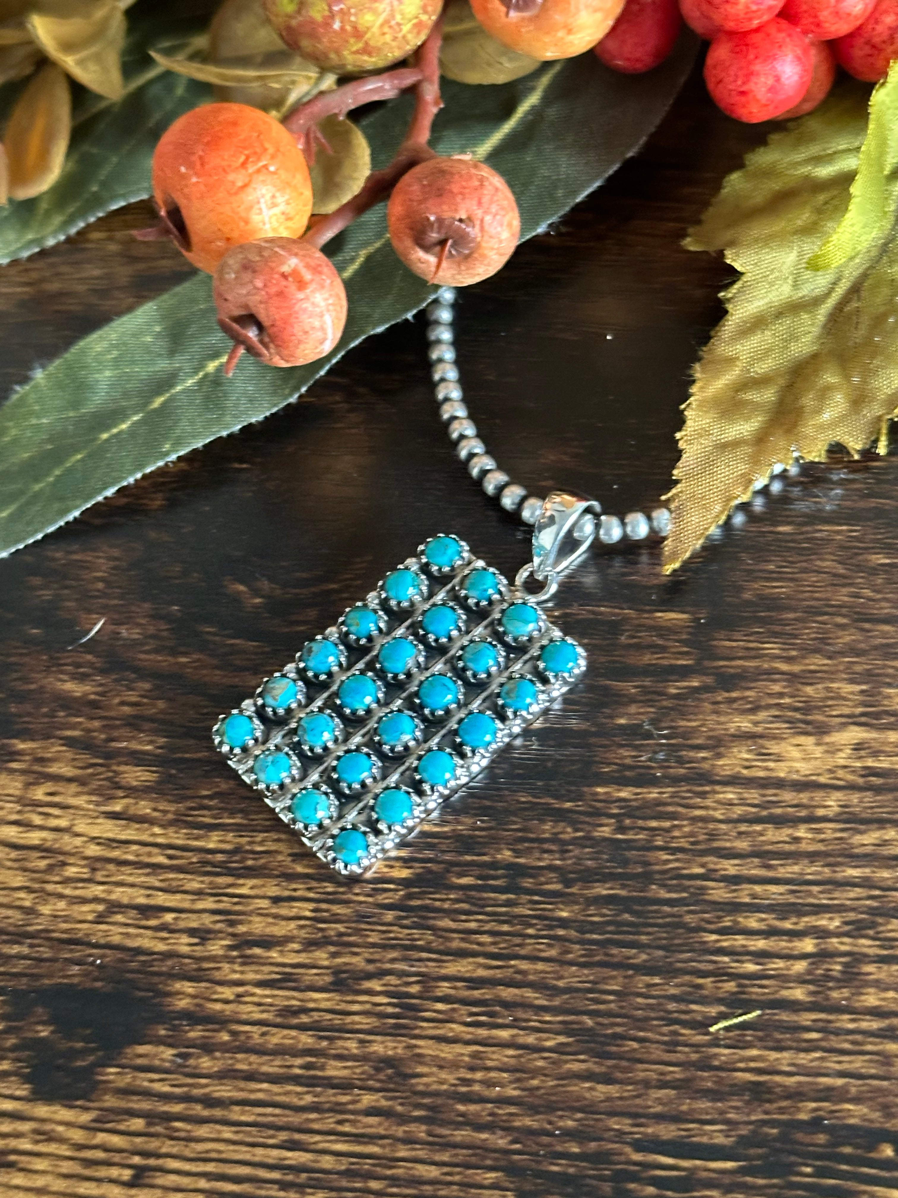 Southwest Handmade Kingman Turquoise & Sterling Silver Cluster Pendant