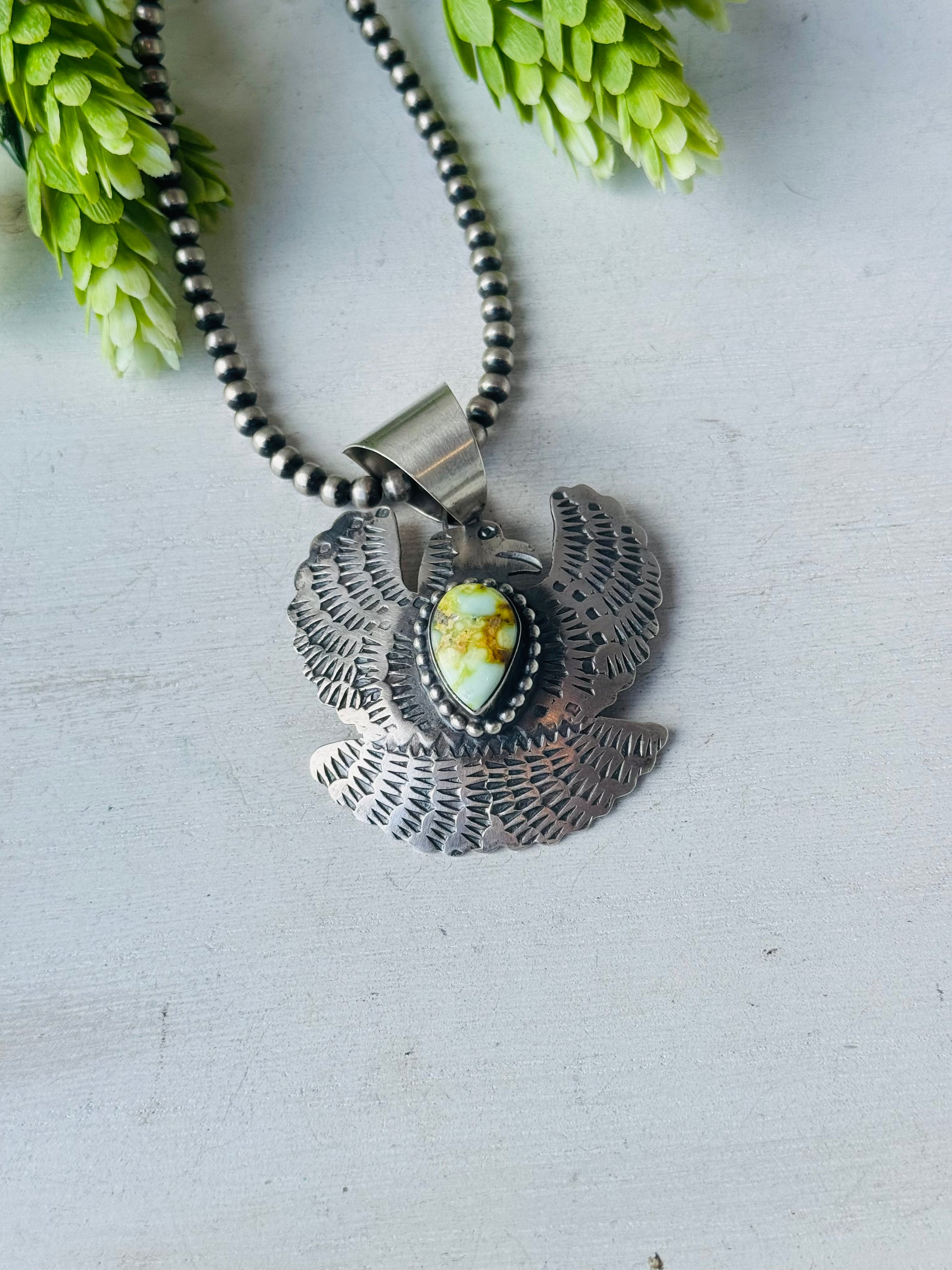 Chimney Butte Palomino Variscite & Sterling Silver Thunderbird Pendant