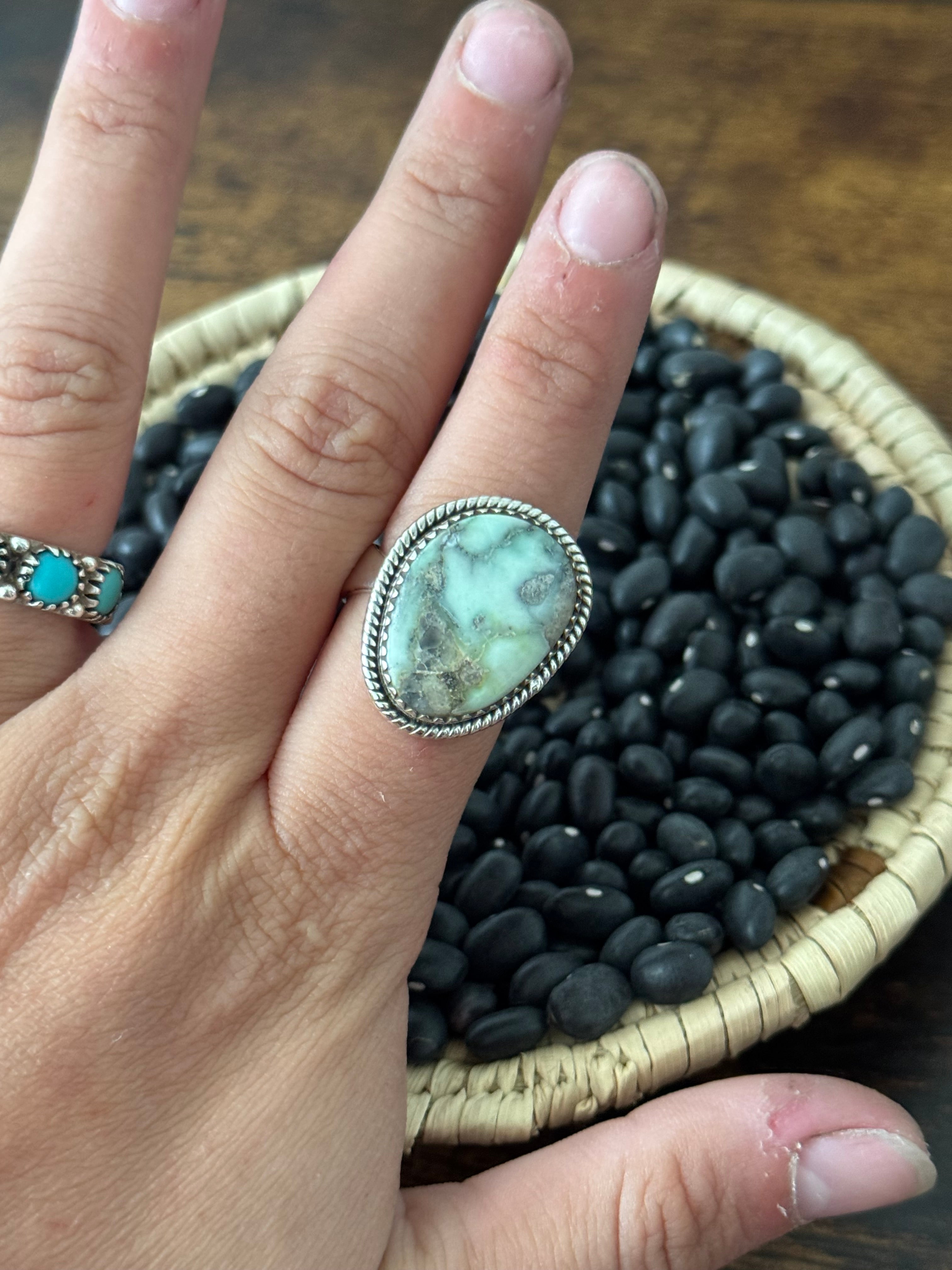 Southwest Handmade Paloma Variscite & Sterling Silver Adjustable Ring