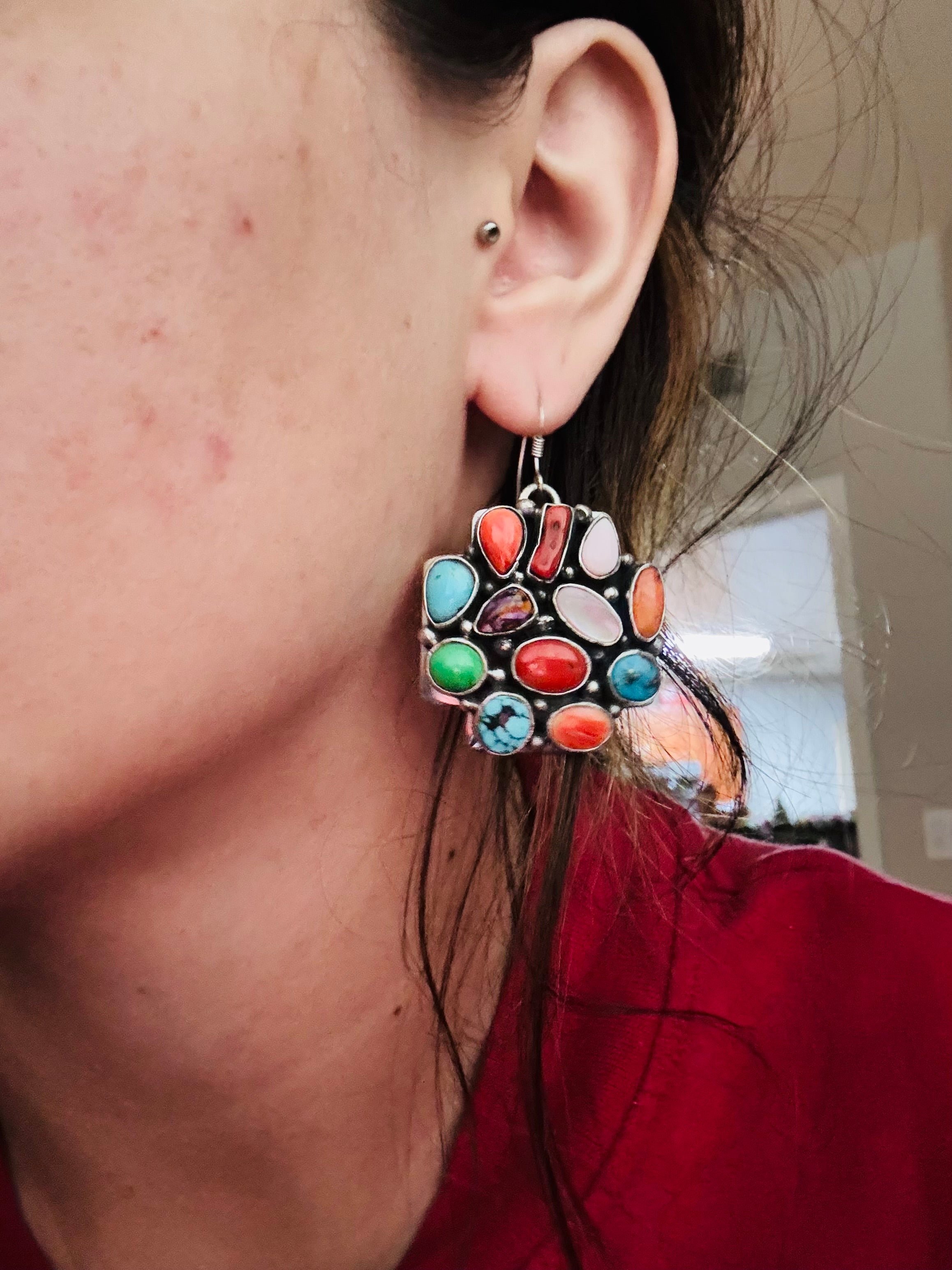 Emer Thompson Multi Stone & Sterling Silver Cluster Earrings