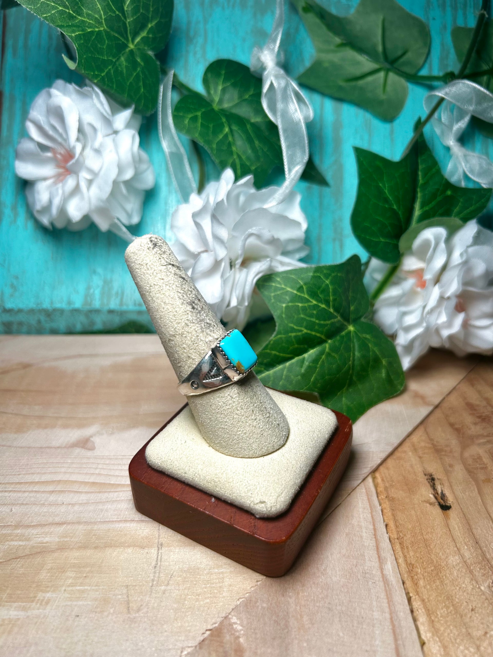 Navajo Made Royston Turquoise & Sterling Silver Ring Size 8.75