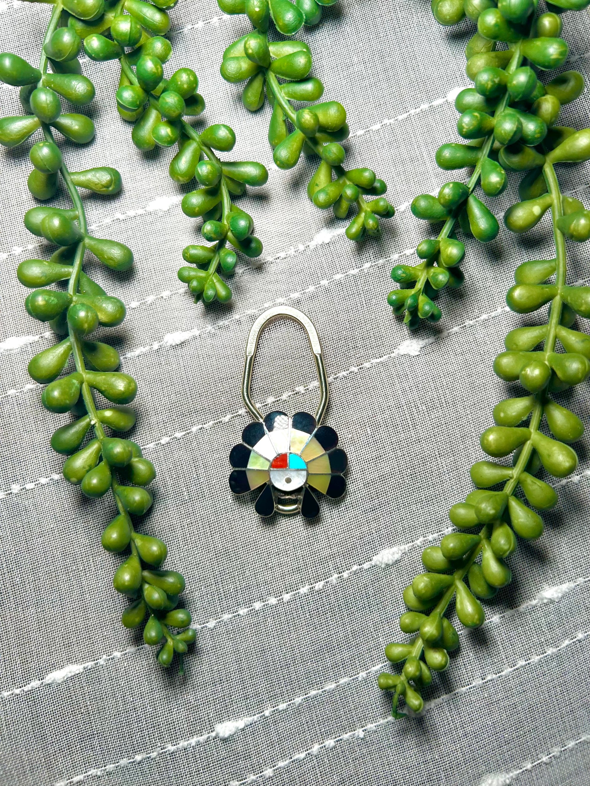 Zuni Made Multi Stone & Sterling Silver Key Chain