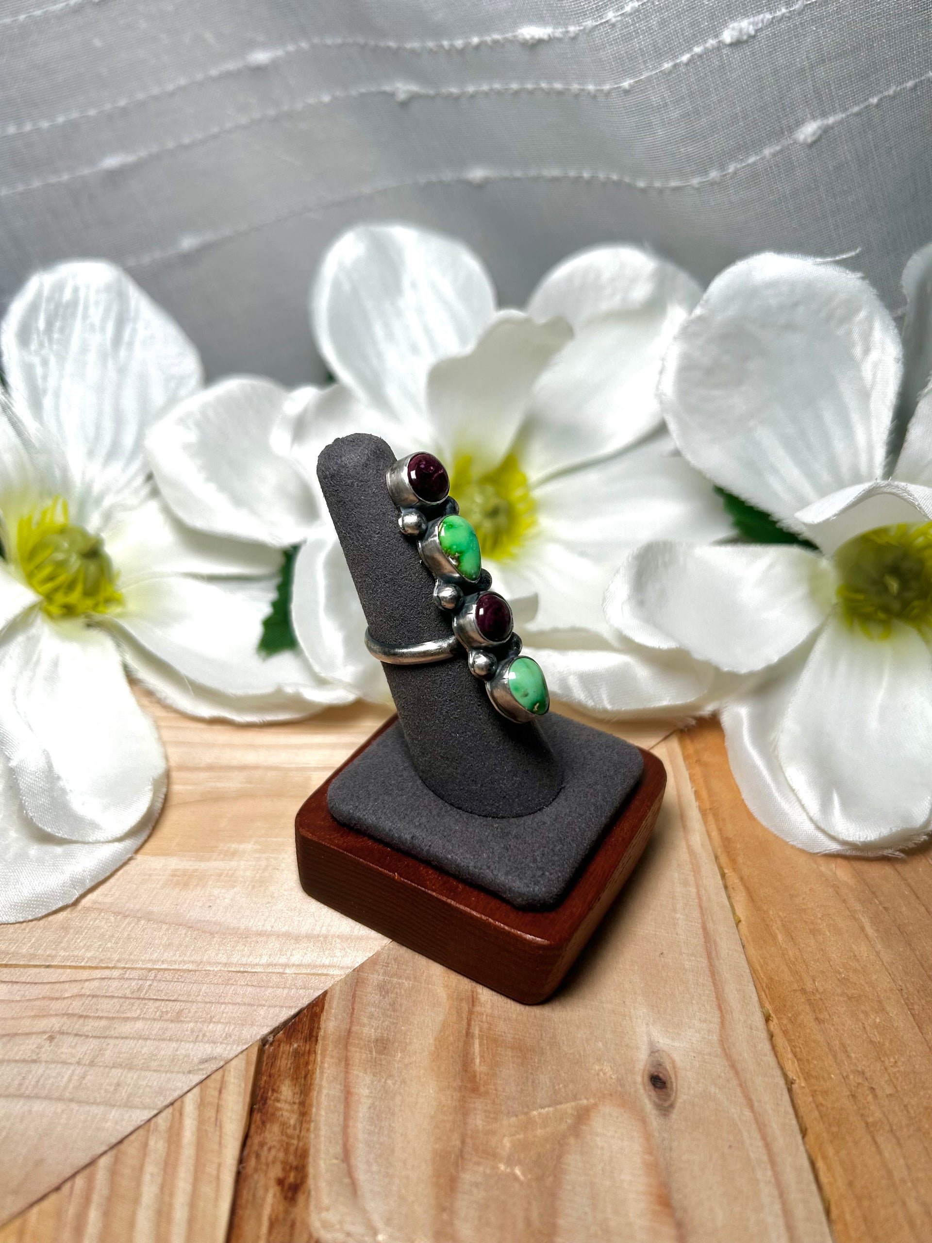 Rena Shelly Multi Stone  & Sterling Silver Adjustable Ring
