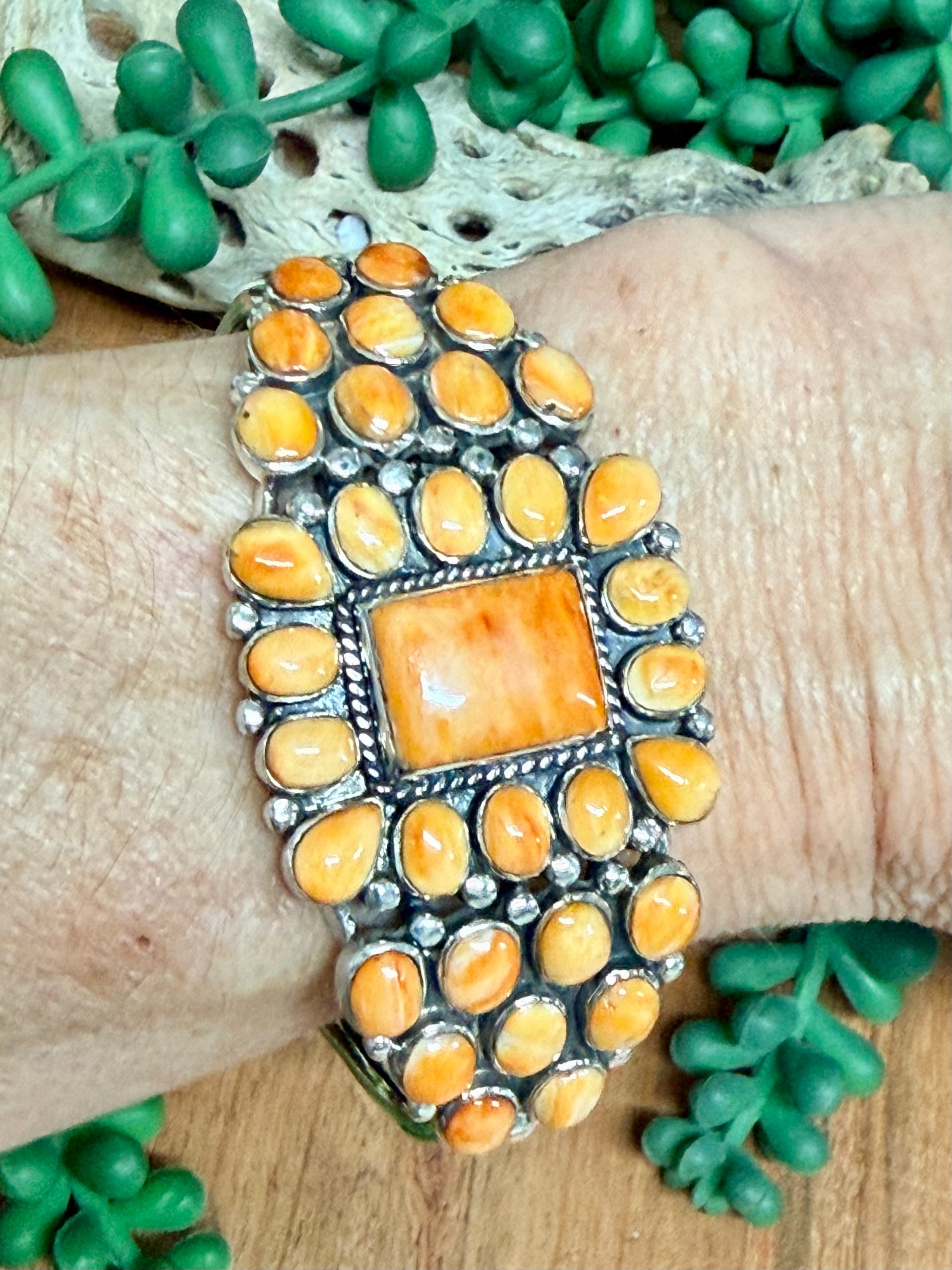 Southwest Handmade Spiny Oyster & Sterling Silver Cuff Bracelet