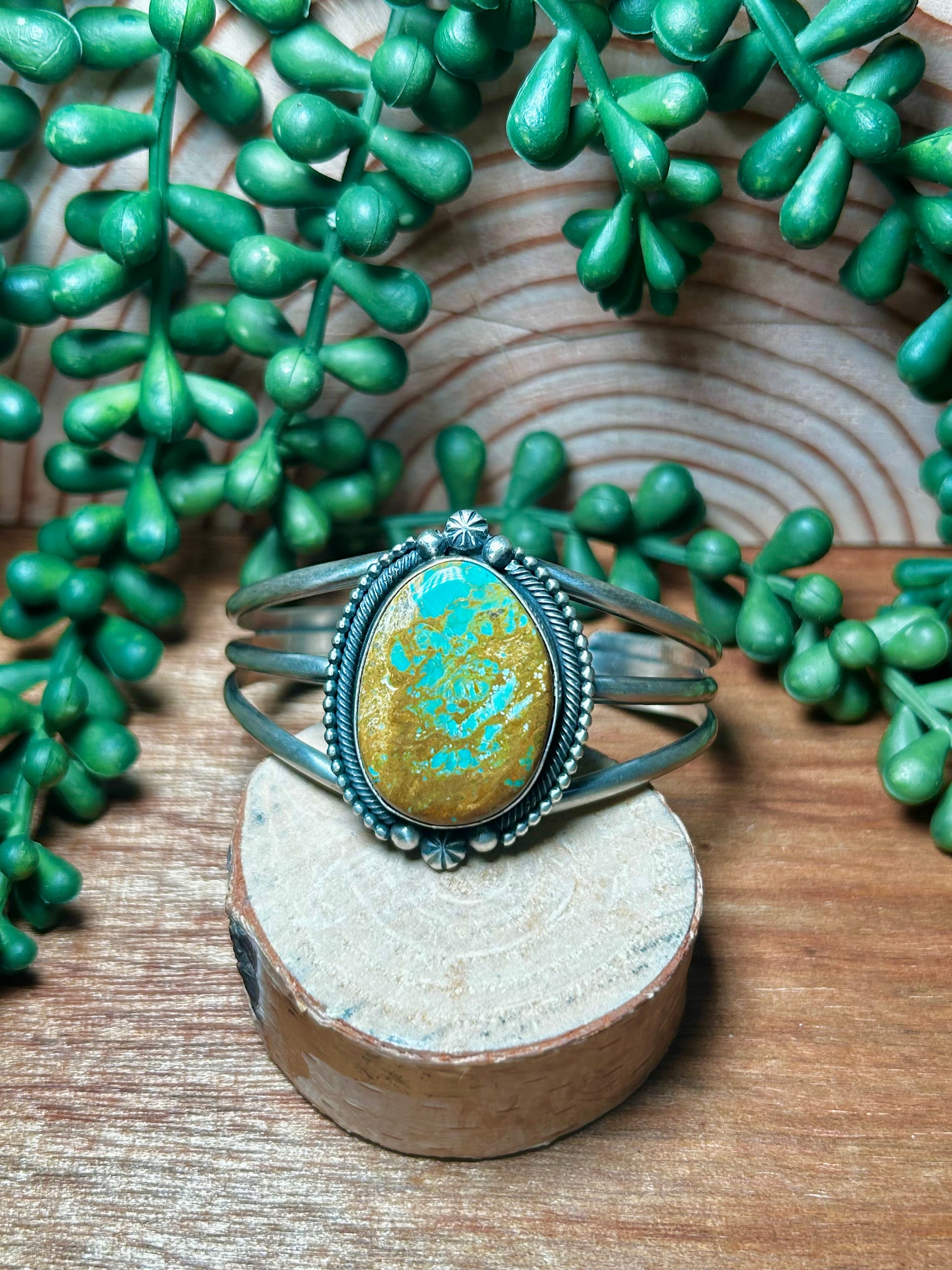 Navajo Made Pilot Mountain Turquoise & Sterling Silver Cuff Bracelet