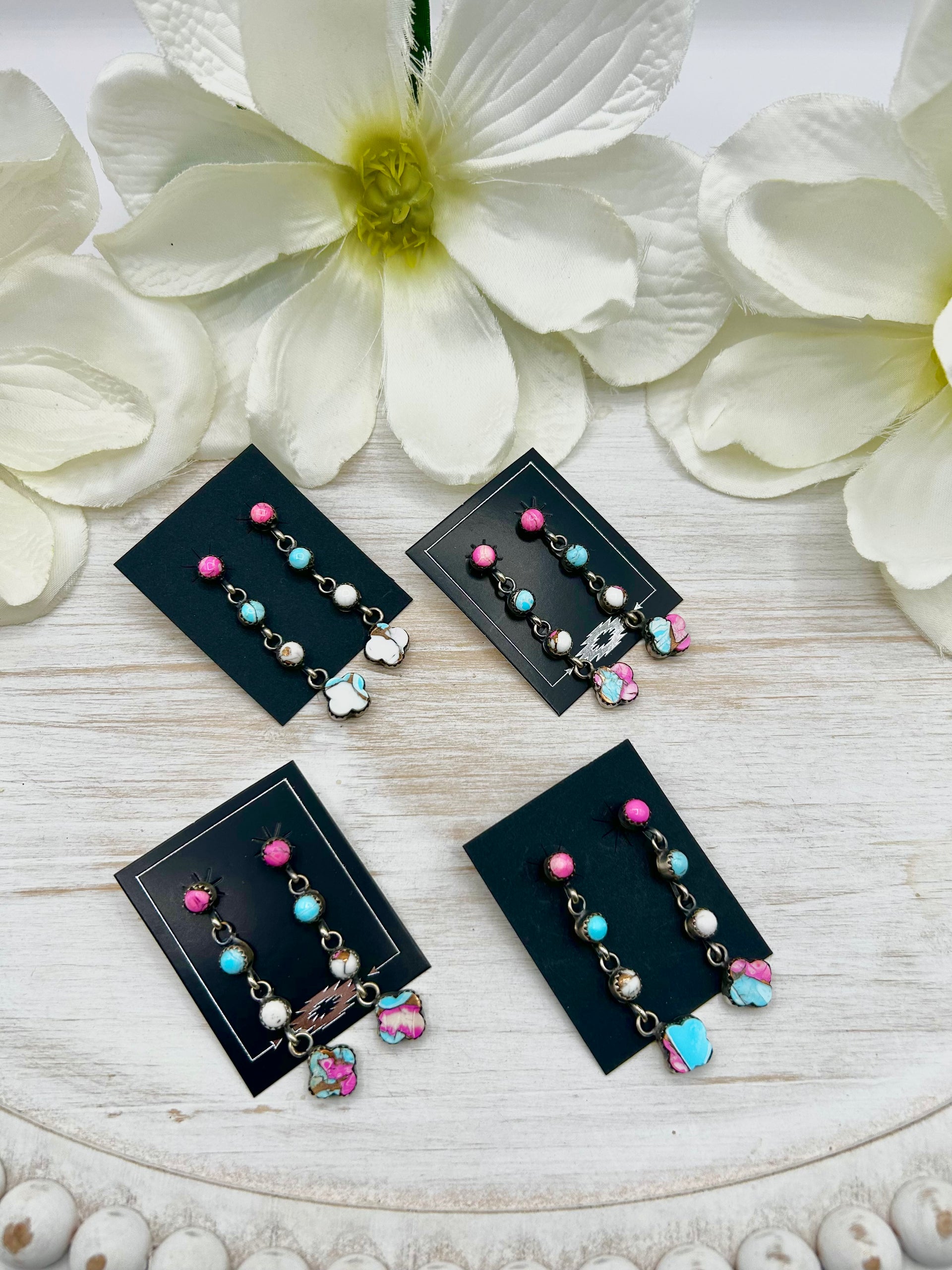 Julia Etsitty Cotton Candy Dahlia & Sterling Silver Post Earrings
