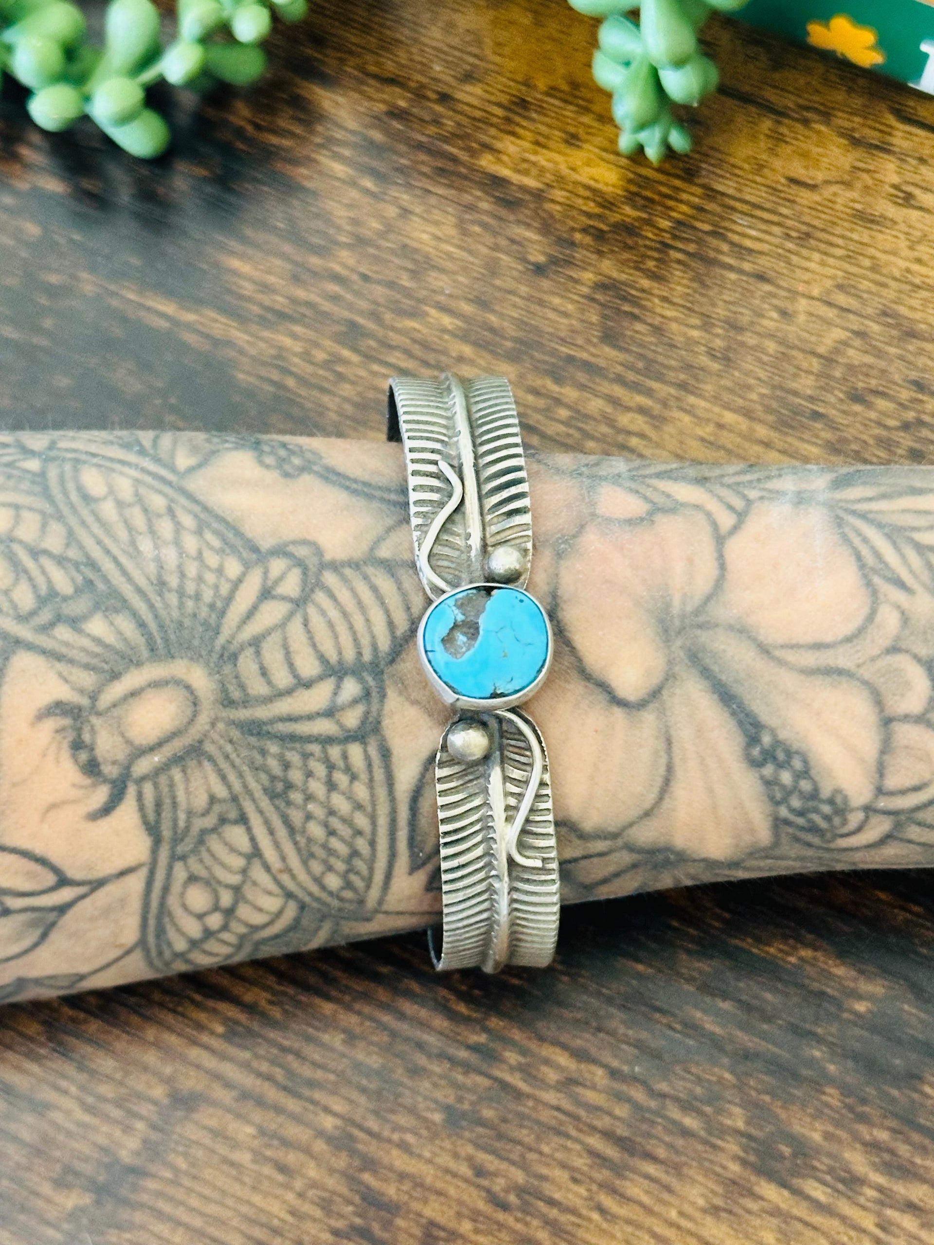 Navajo Made Kingman Turquoise & Sterling Silver Cuff Bracelet