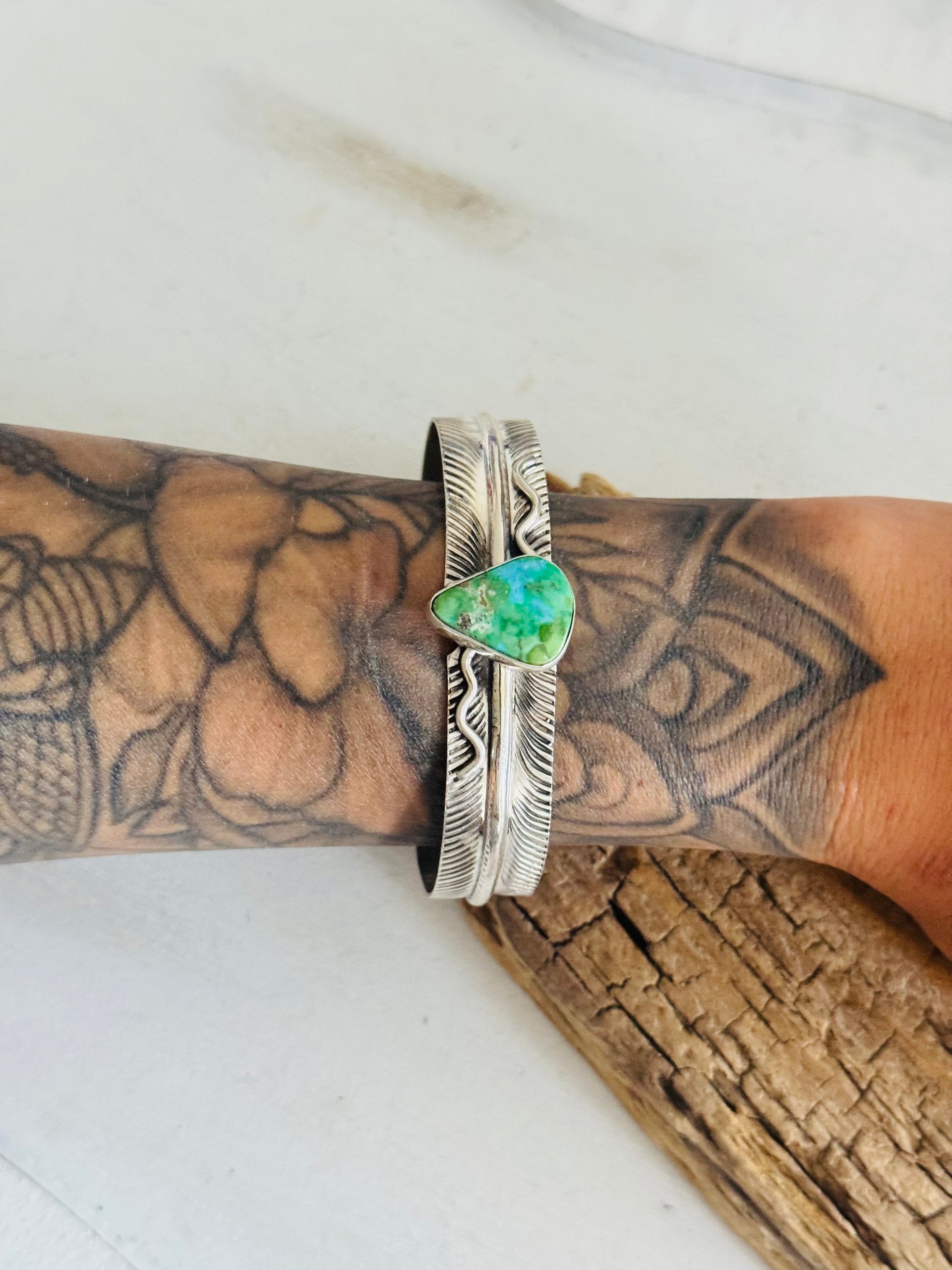 Koby Martinez Sonoran Mountain Turquoise & Sterling Silver Feather Cuff Bracelet