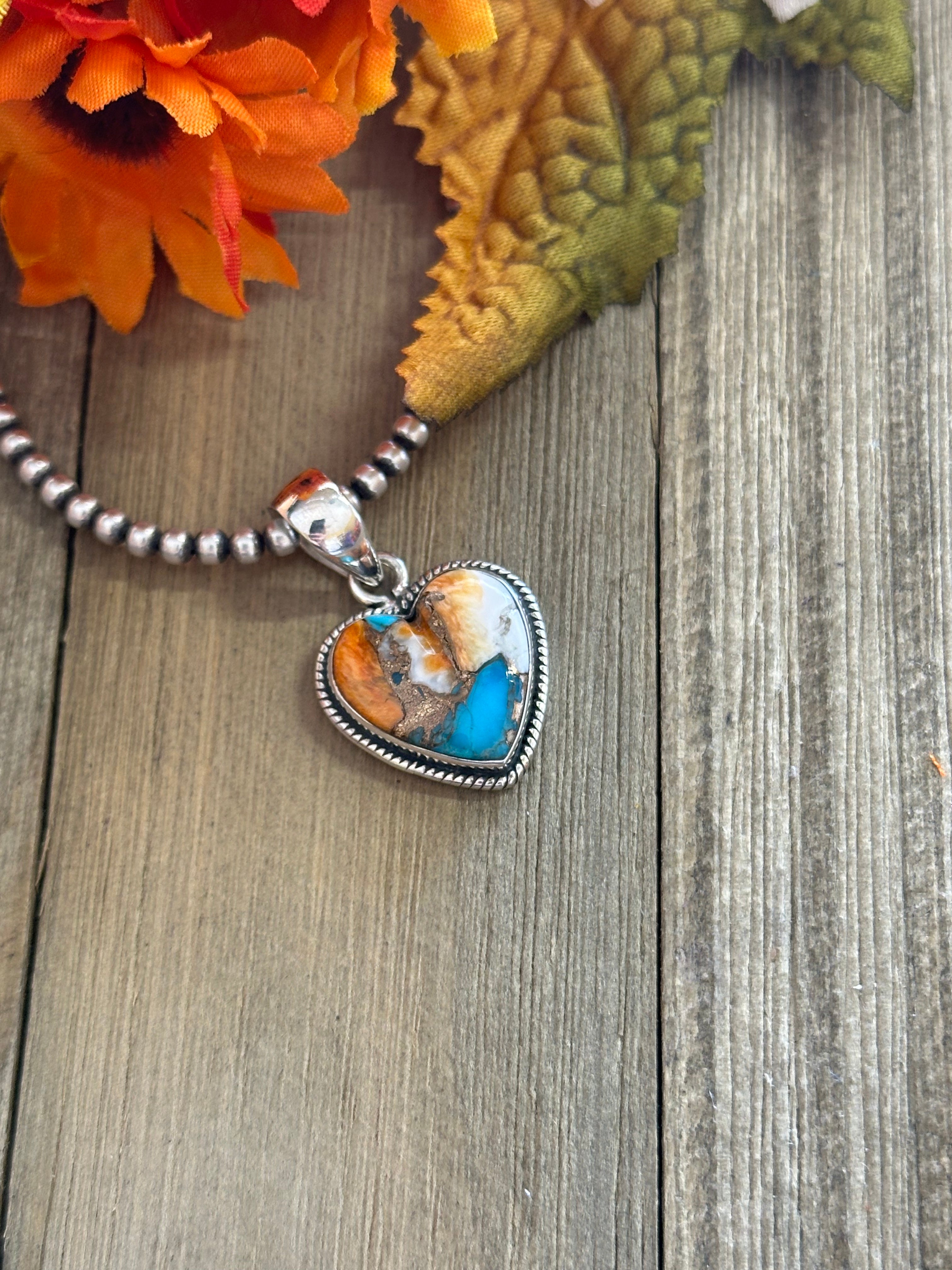 Southwest Handmade Mohave Turquoise & Sterling Silver Heart Pendant